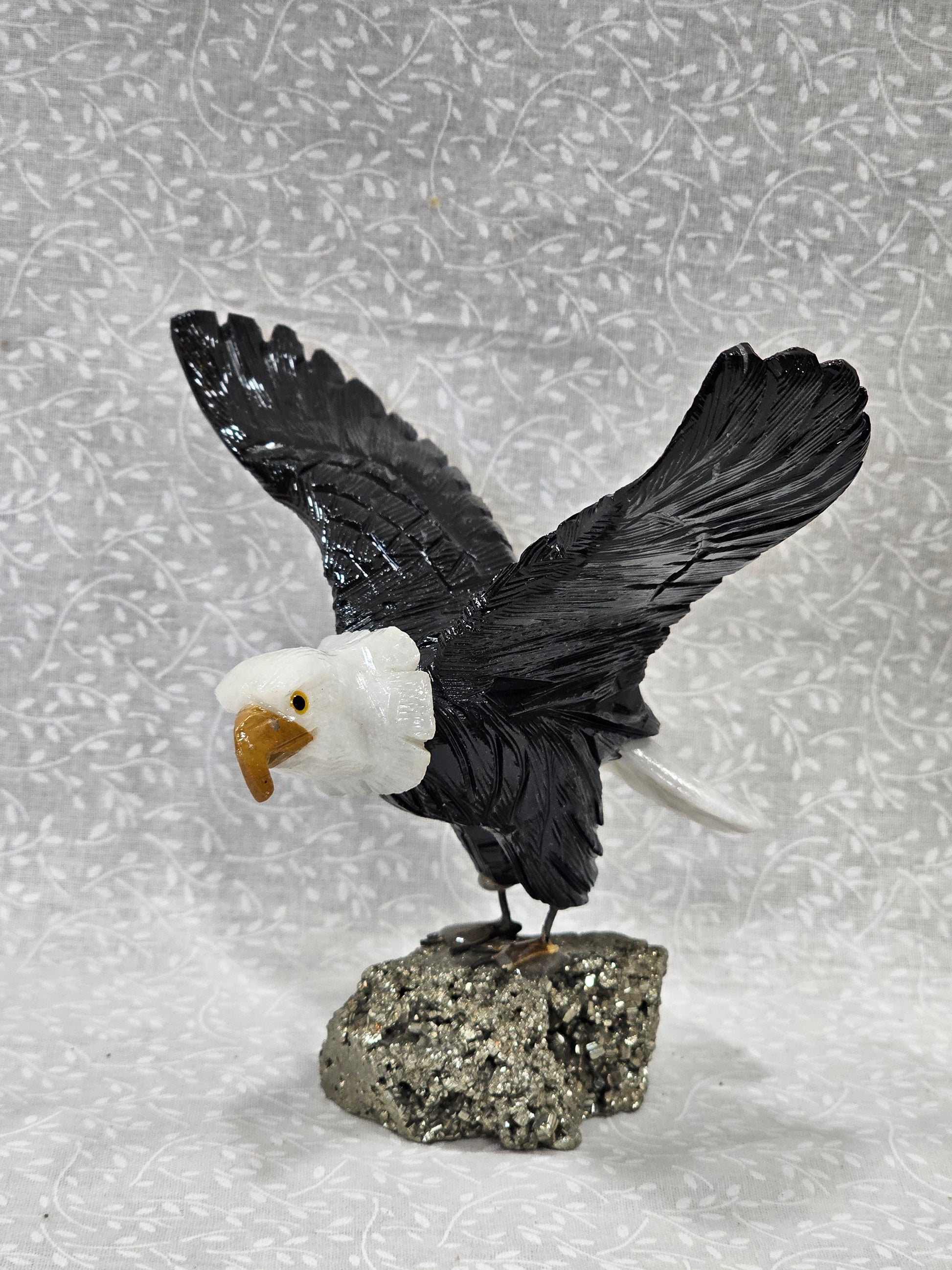 Black & White Onyx Eagle With Pyrite Base Crystal Figure