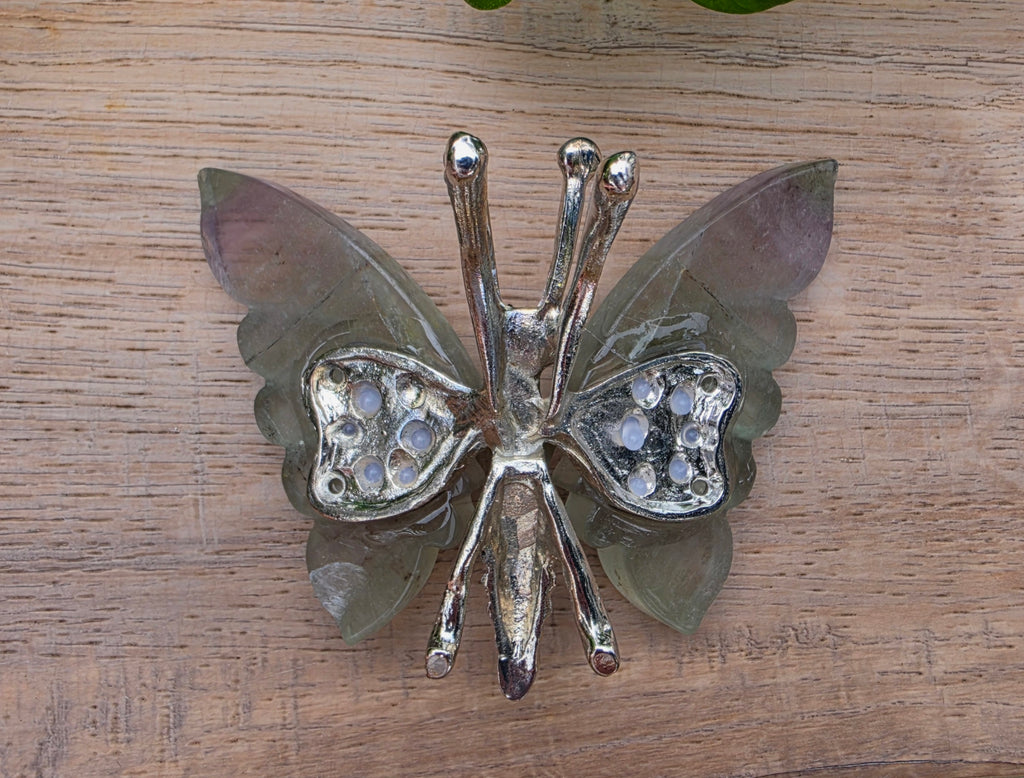 Green / Rainbow Fluorite Crystal Butterfly