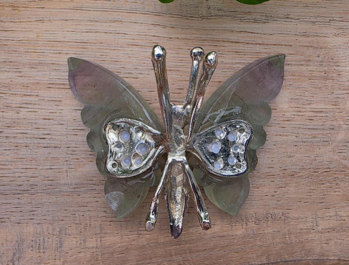 Green / Rainbow Fluorite Crystal Butterfly