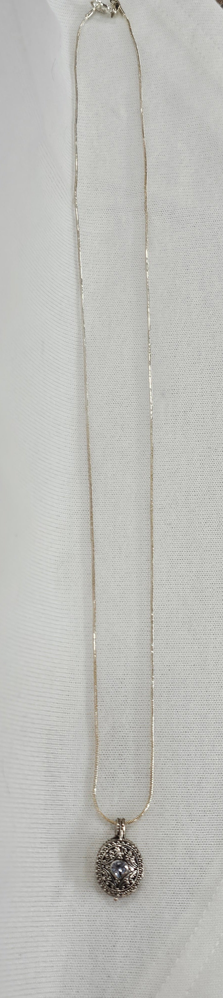 Aquamarine Gemstone Sterling Silver Poison Necklace with 24" Chain