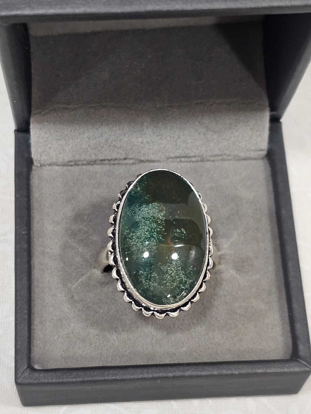 Sterling Silver Moss Agate Gemstone Ring - Size 10.5