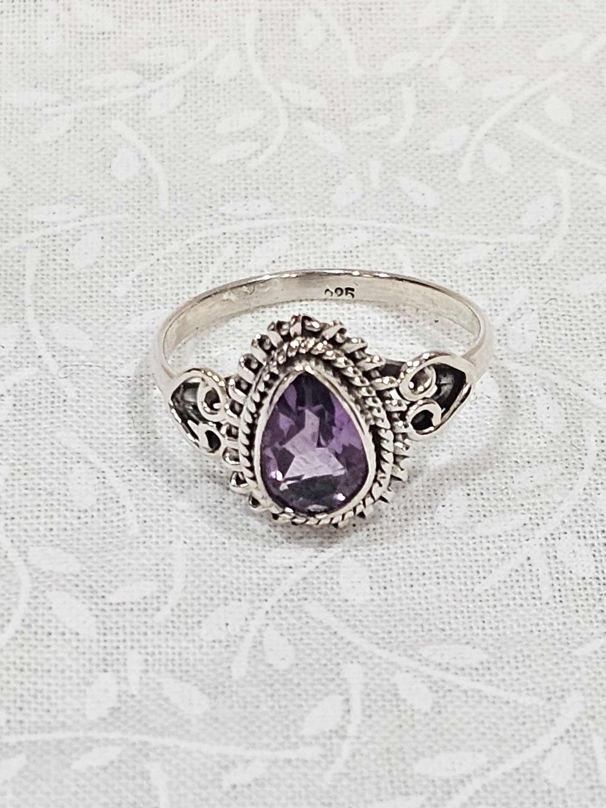 Sterling Silver Amethyst Healing Ring Emotional Balance - Size 8