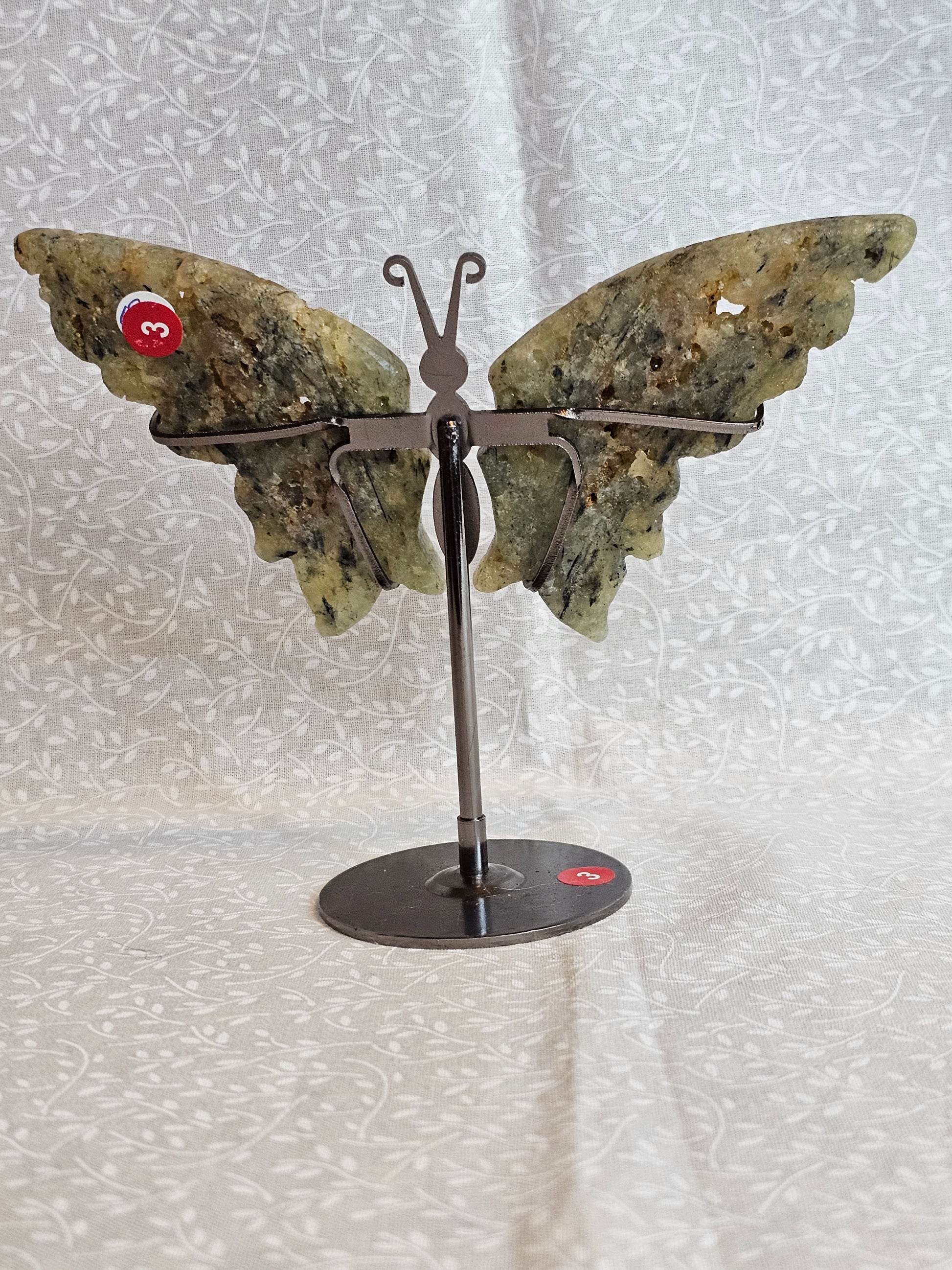 Prehnite Crystal Butterfly Wings with Stand - 5 Inch Natural Stone Decor