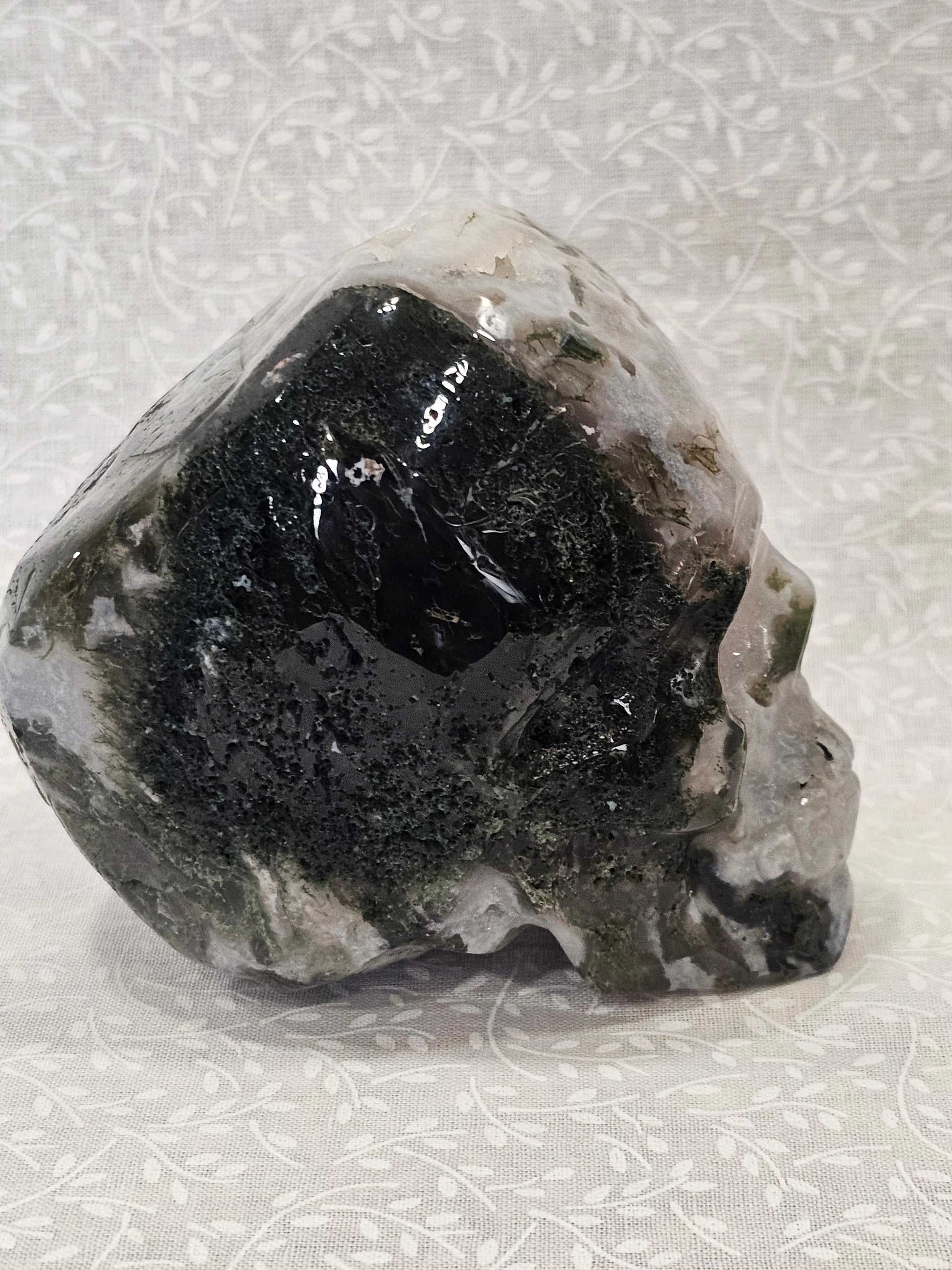 Moss Agate Crystal Skull