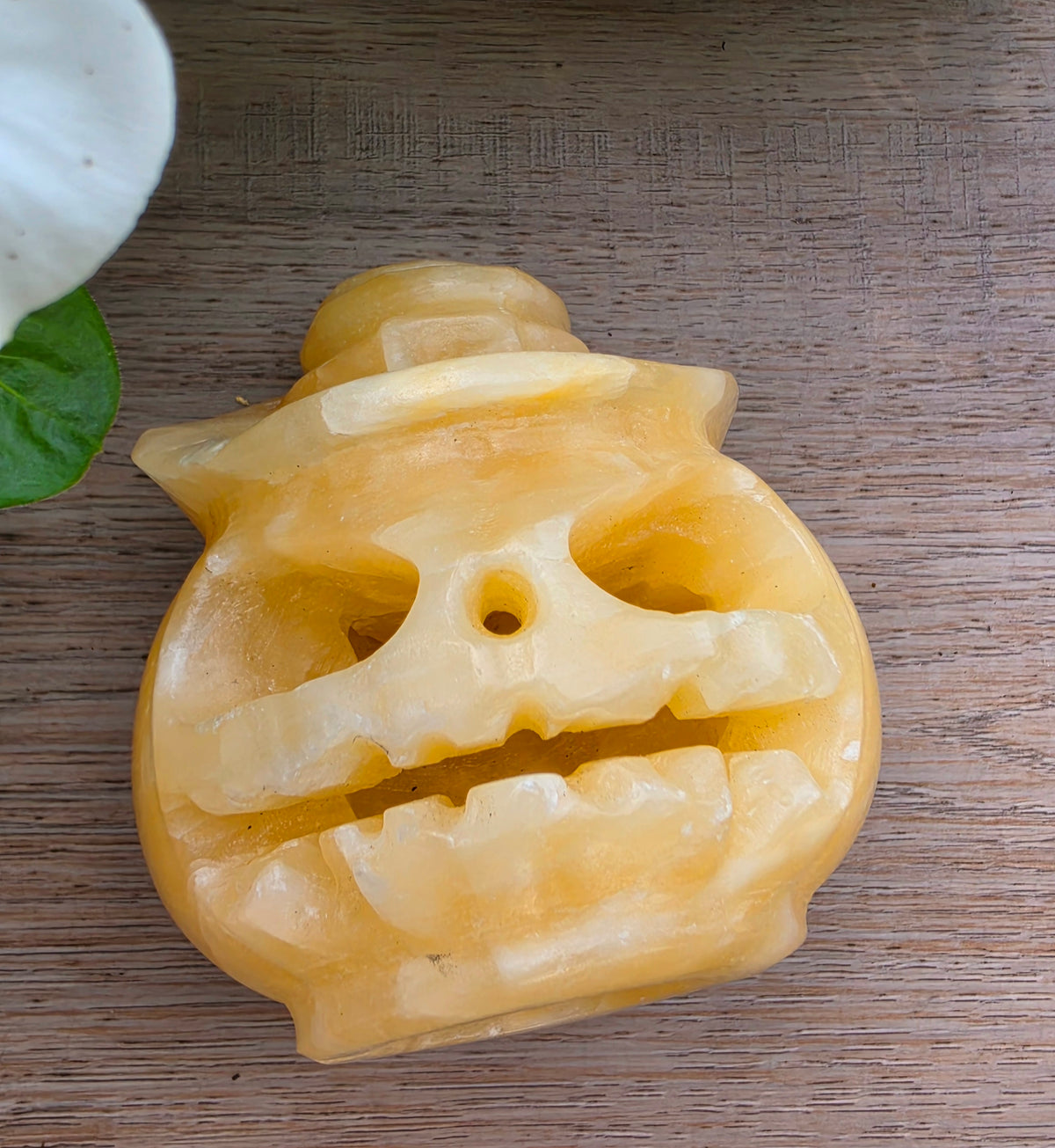 Yellow Orange Calcite Crystal Pumpkin Head with Witch Hat