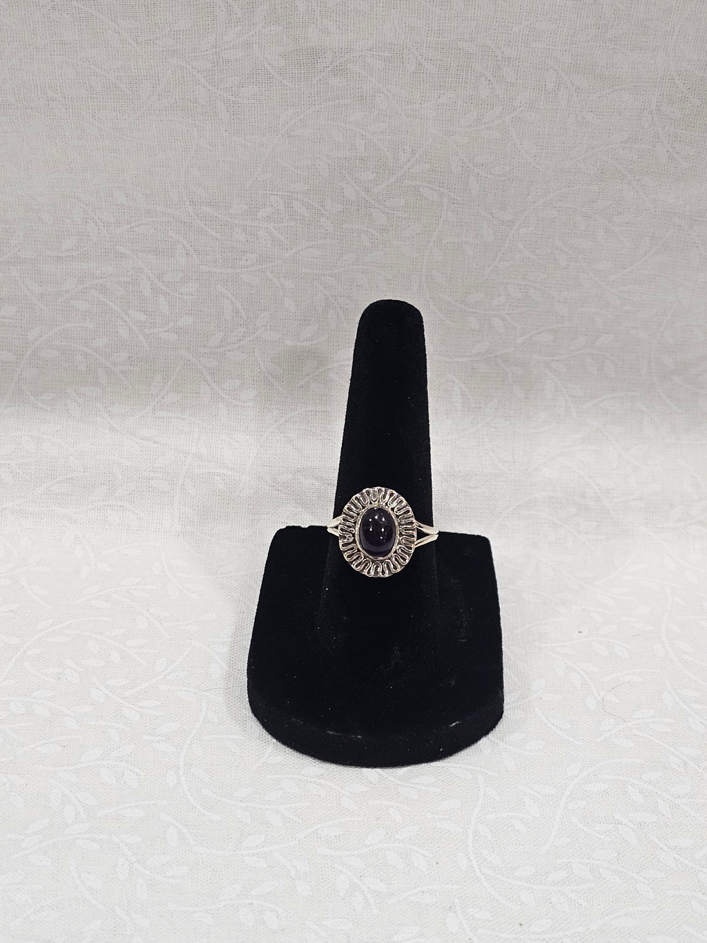 Sterling Silver Black Onyx Crystal Ring - Size 6