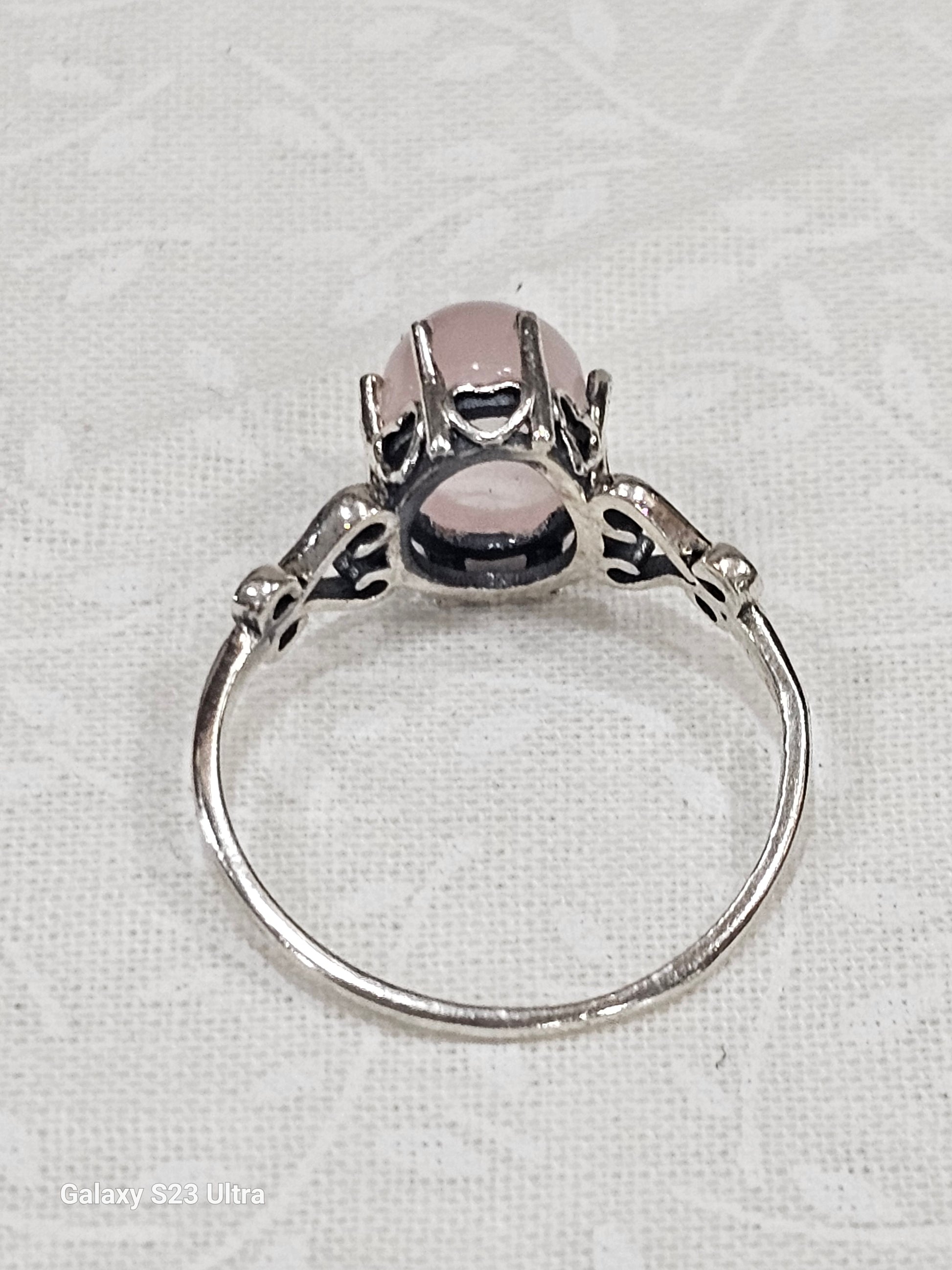 Sterling Silver Pink Quartz Gemstone Ring - Size 8