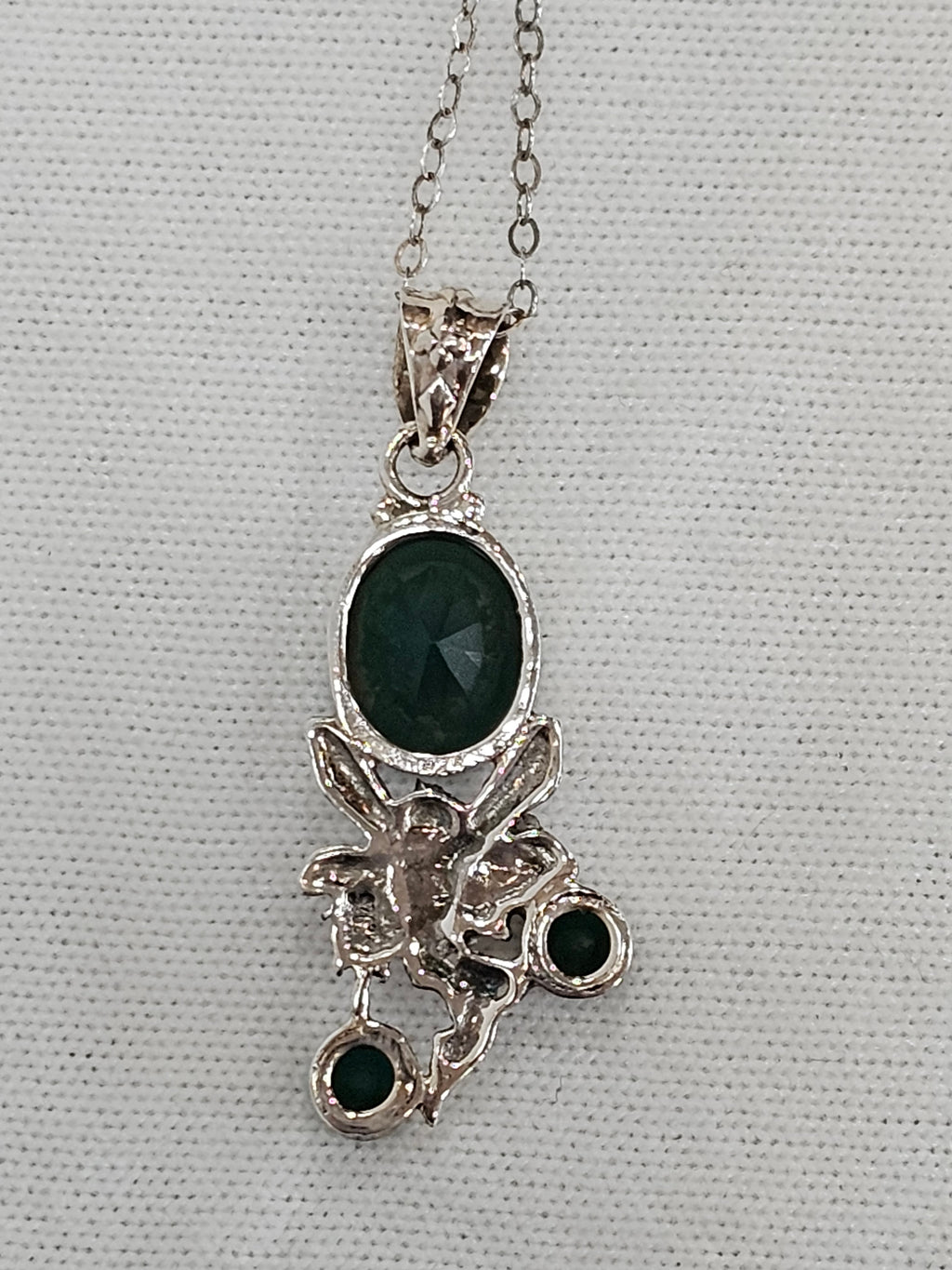 Sterling Silver Emerald Fairy Pendant 20 Inch Necklace