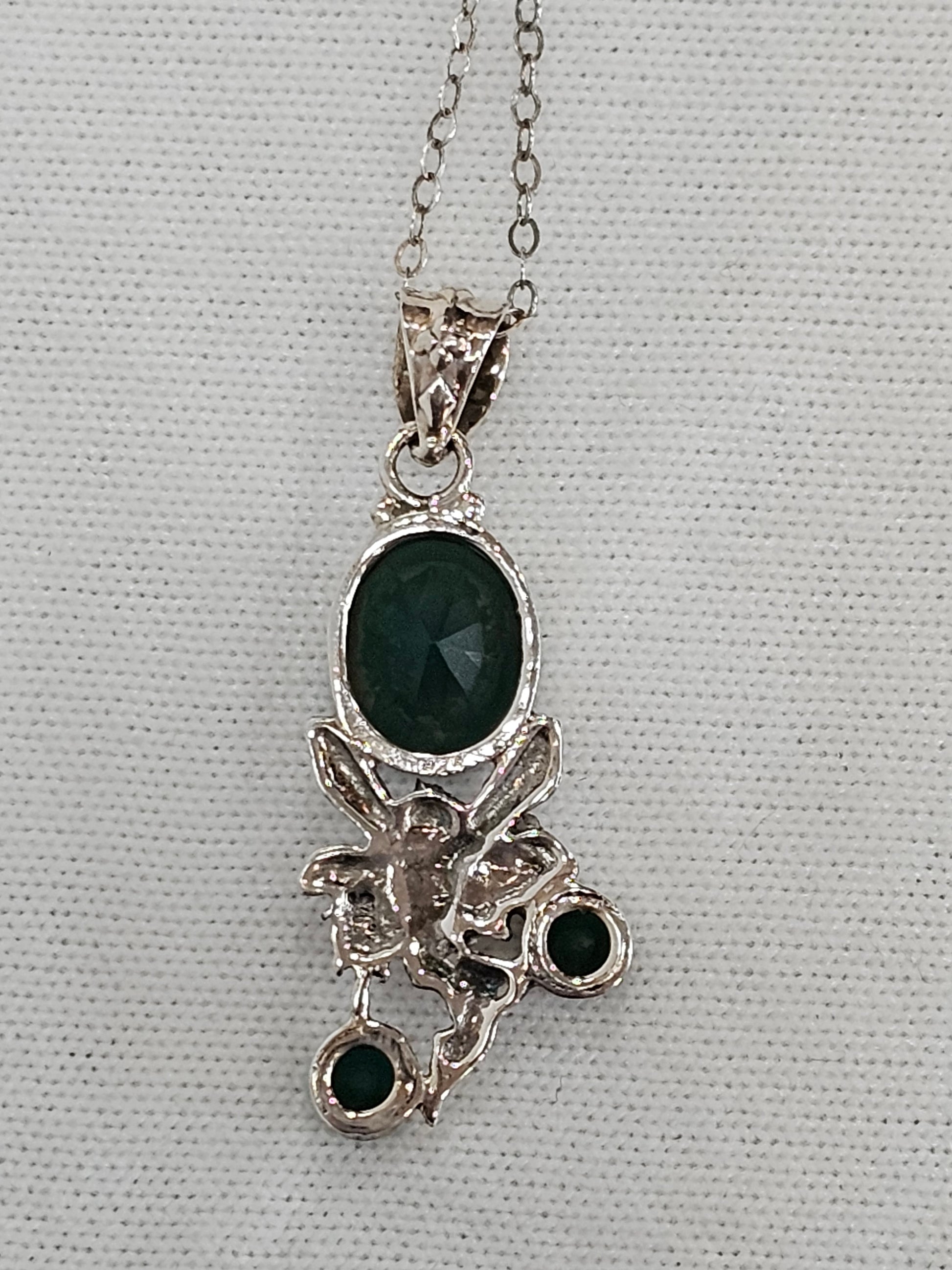 Sterling Silver Emerald Fairy Pendant 20 Inch Necklace
