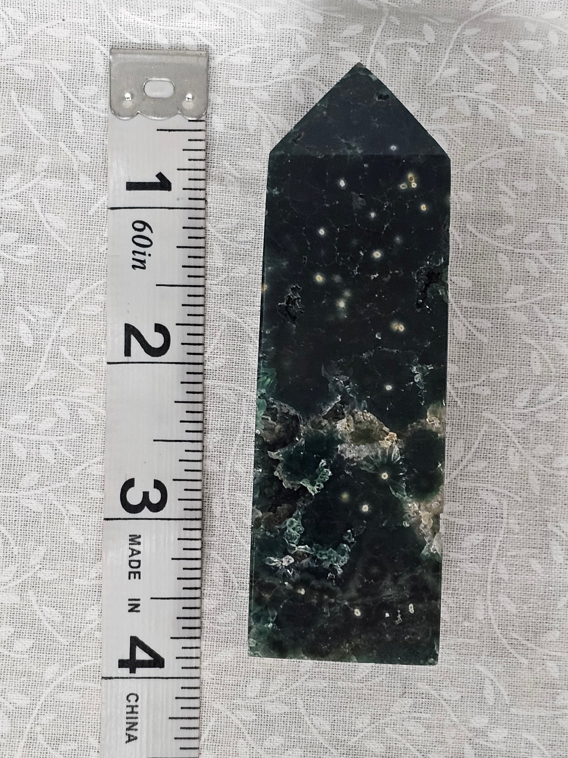 Green Moss Agate Crystal Tower