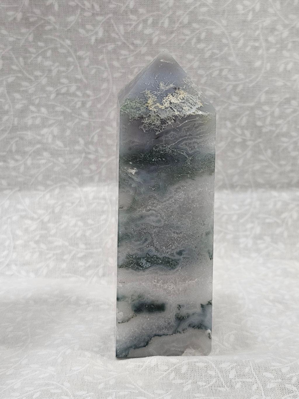 Moss Agate Crystal Tower