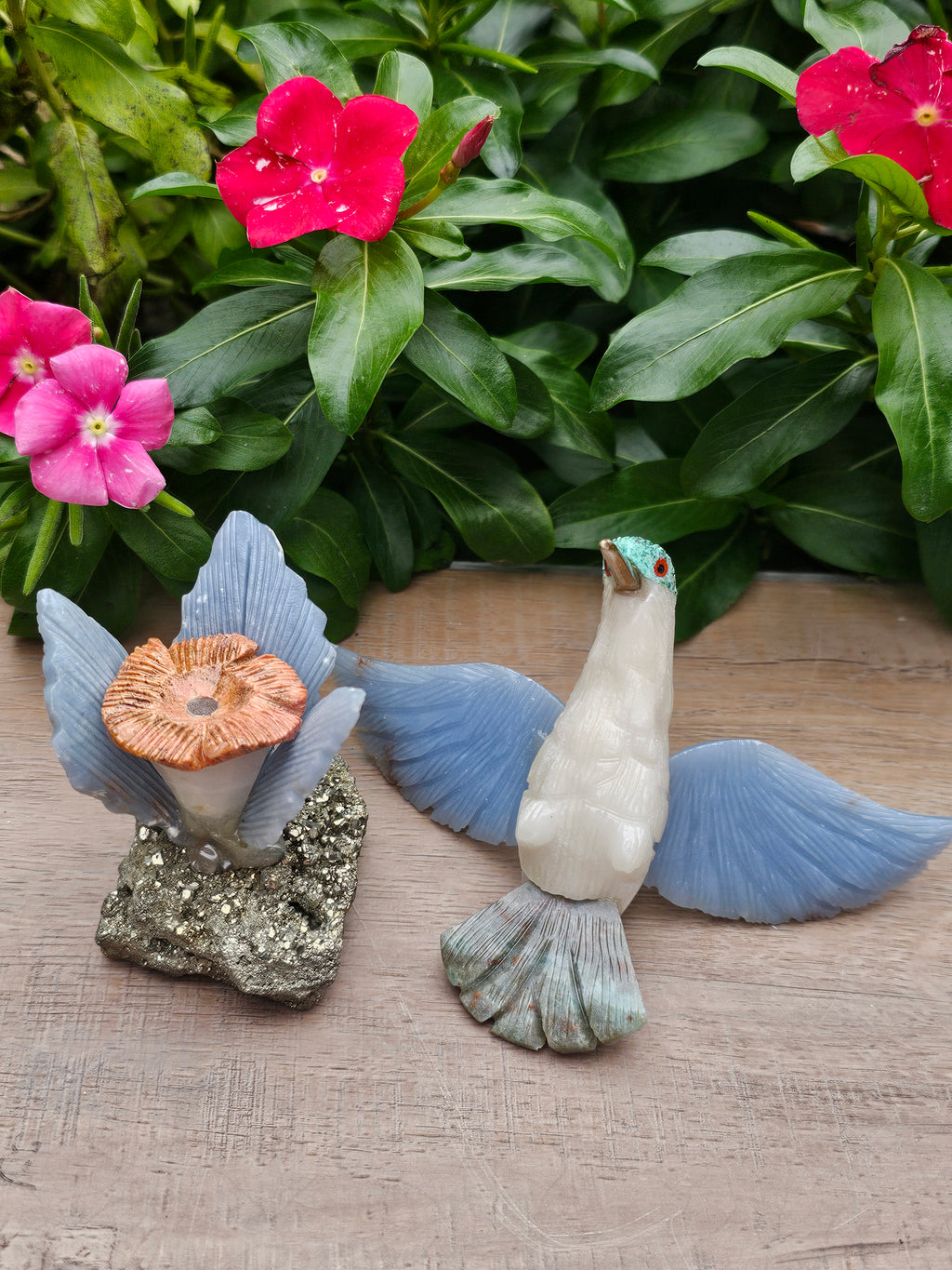 Stunning Pyrite Angelite Hummingbird on Natural Pyrite Flower