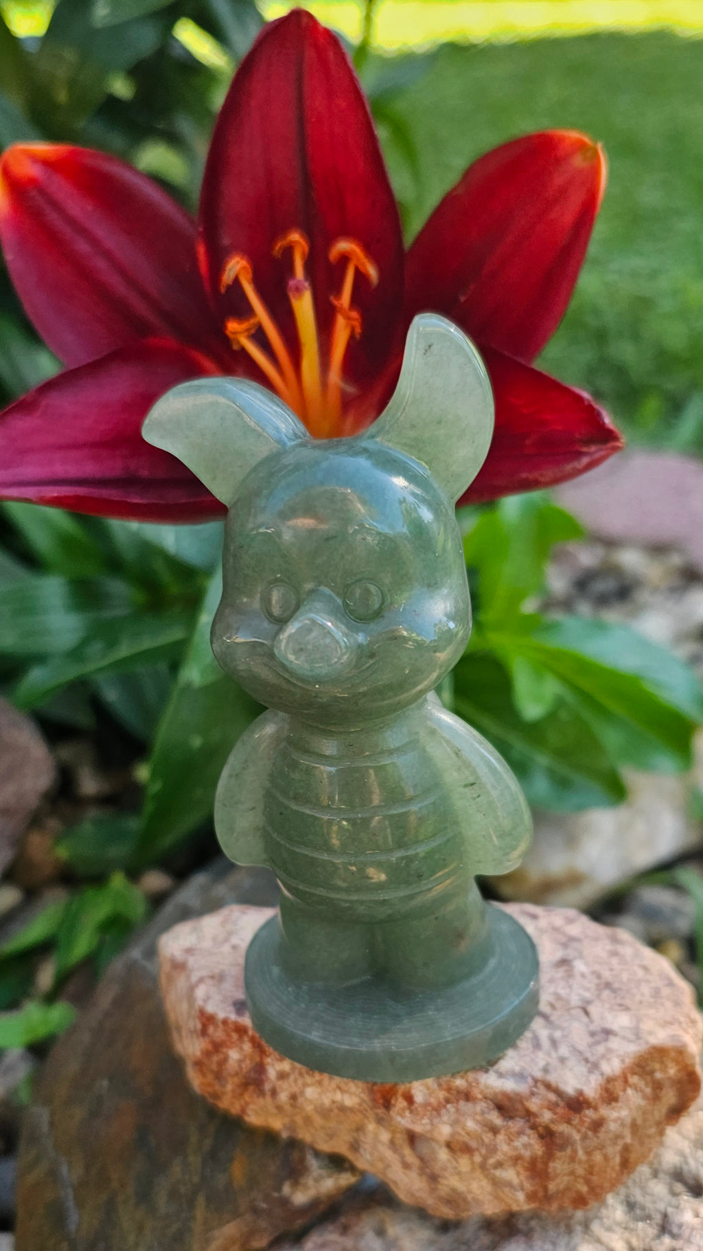Green Aventurine Crystal Piglet Figurine – Winnie The Pooh Inspired | 4" Tall