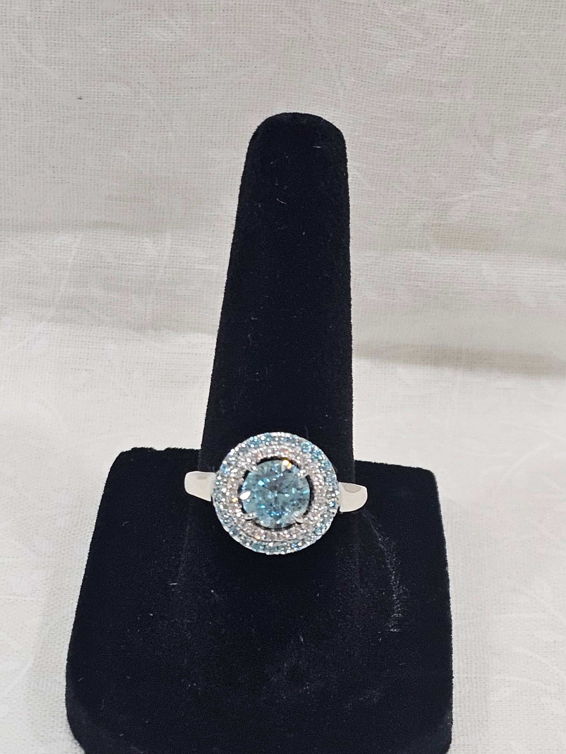Sterling Silver Blue Zircon Gemstone Ring - Size 7