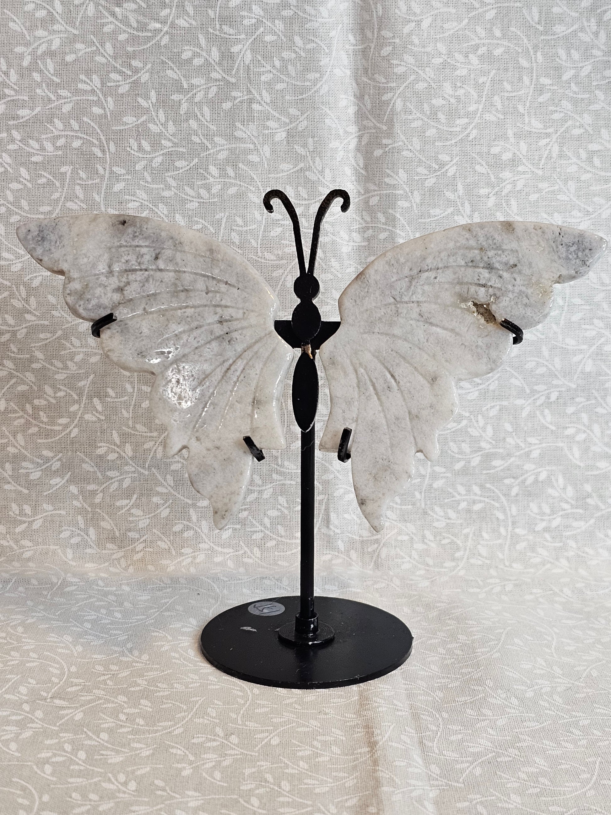 White Agate Crystal Butterfly Wings with Stand - 5 Inch Natural Stone Decor