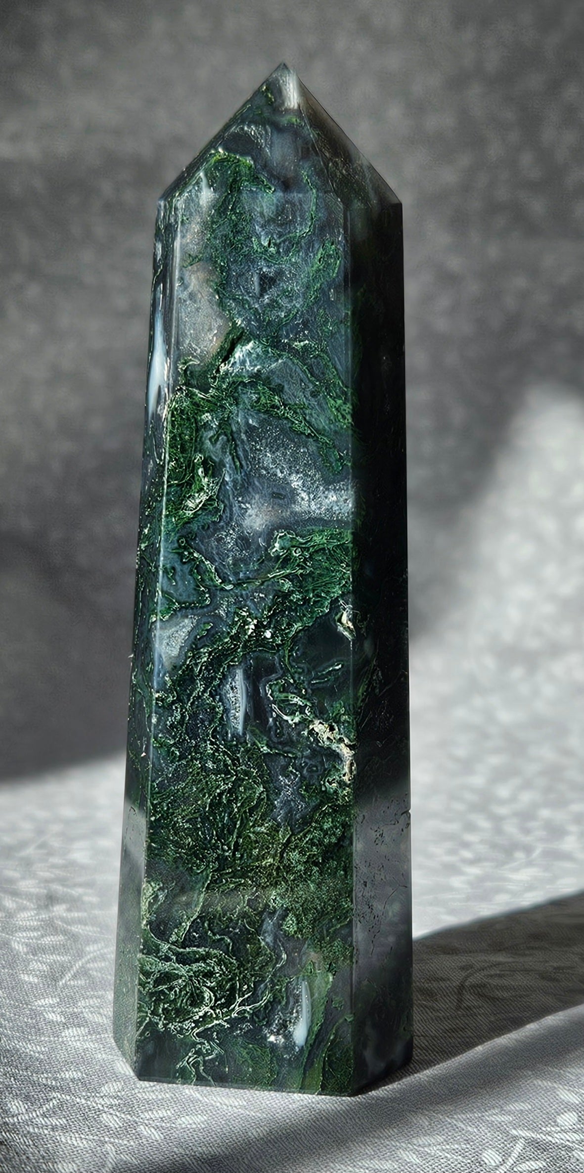 Moss Agate Crystal Tower