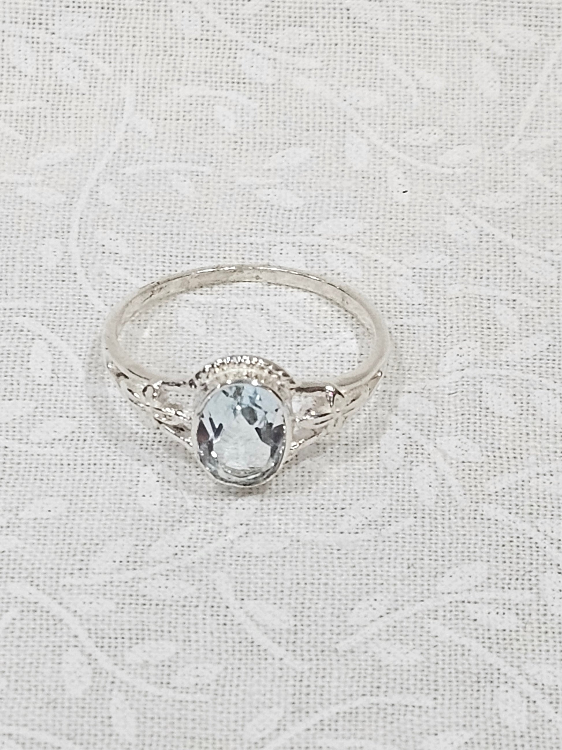 Sterling Silver Aquamarine Gemstone Ring 7.5