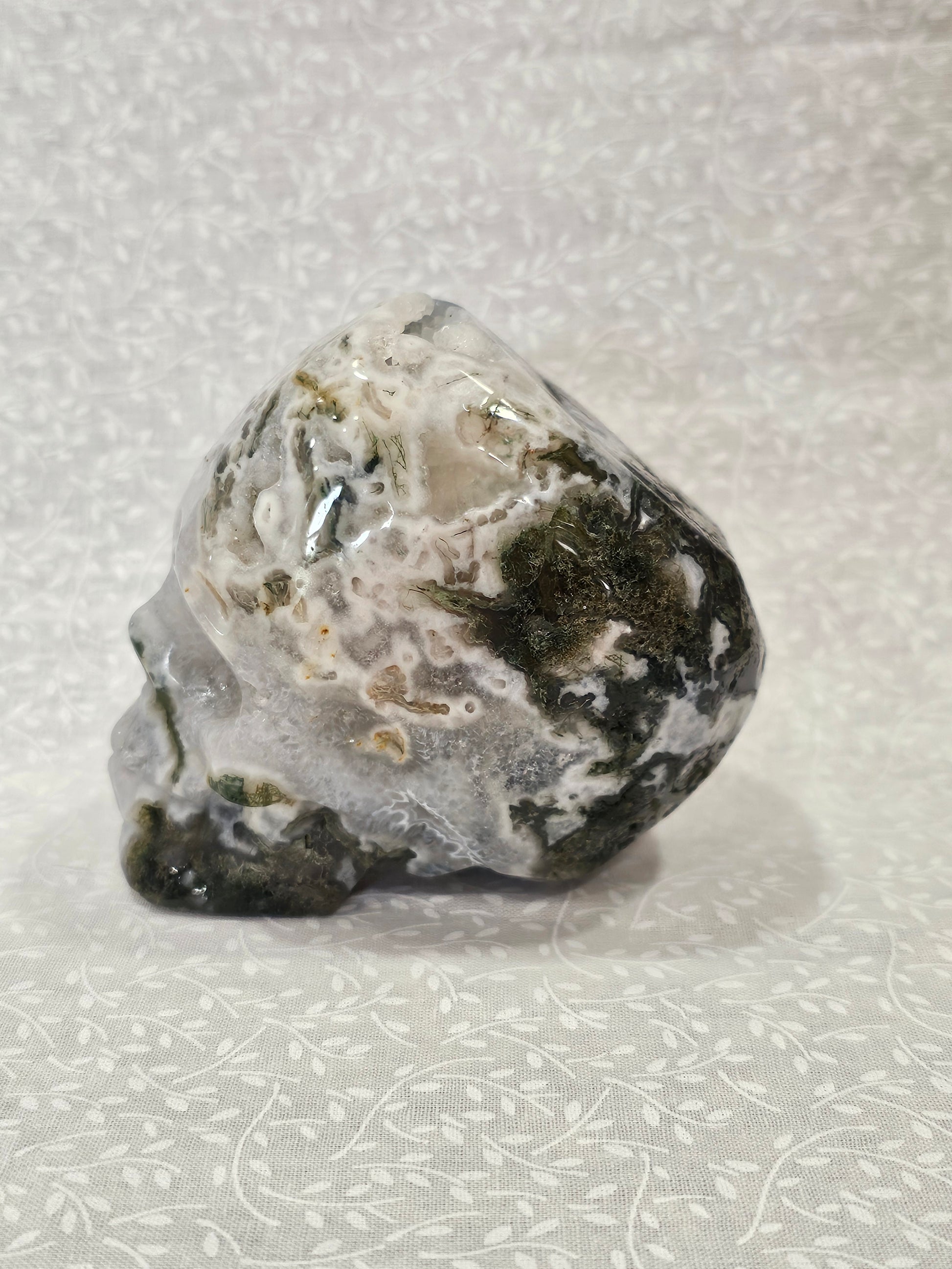 Moss Agate Crystal Skull