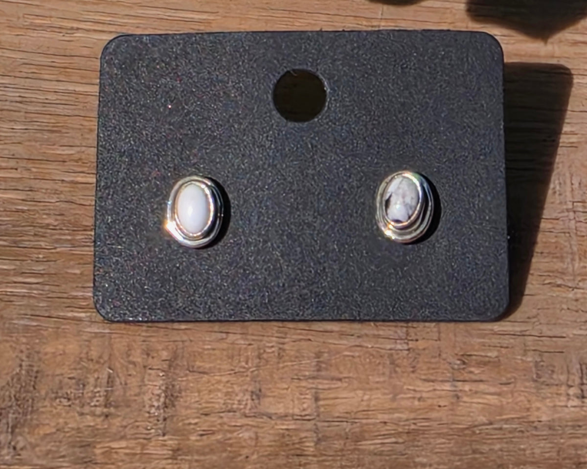 Sterling Silver White Buffalo Turquoise Earrings – Post Back with Butterfly & Silicone Backs