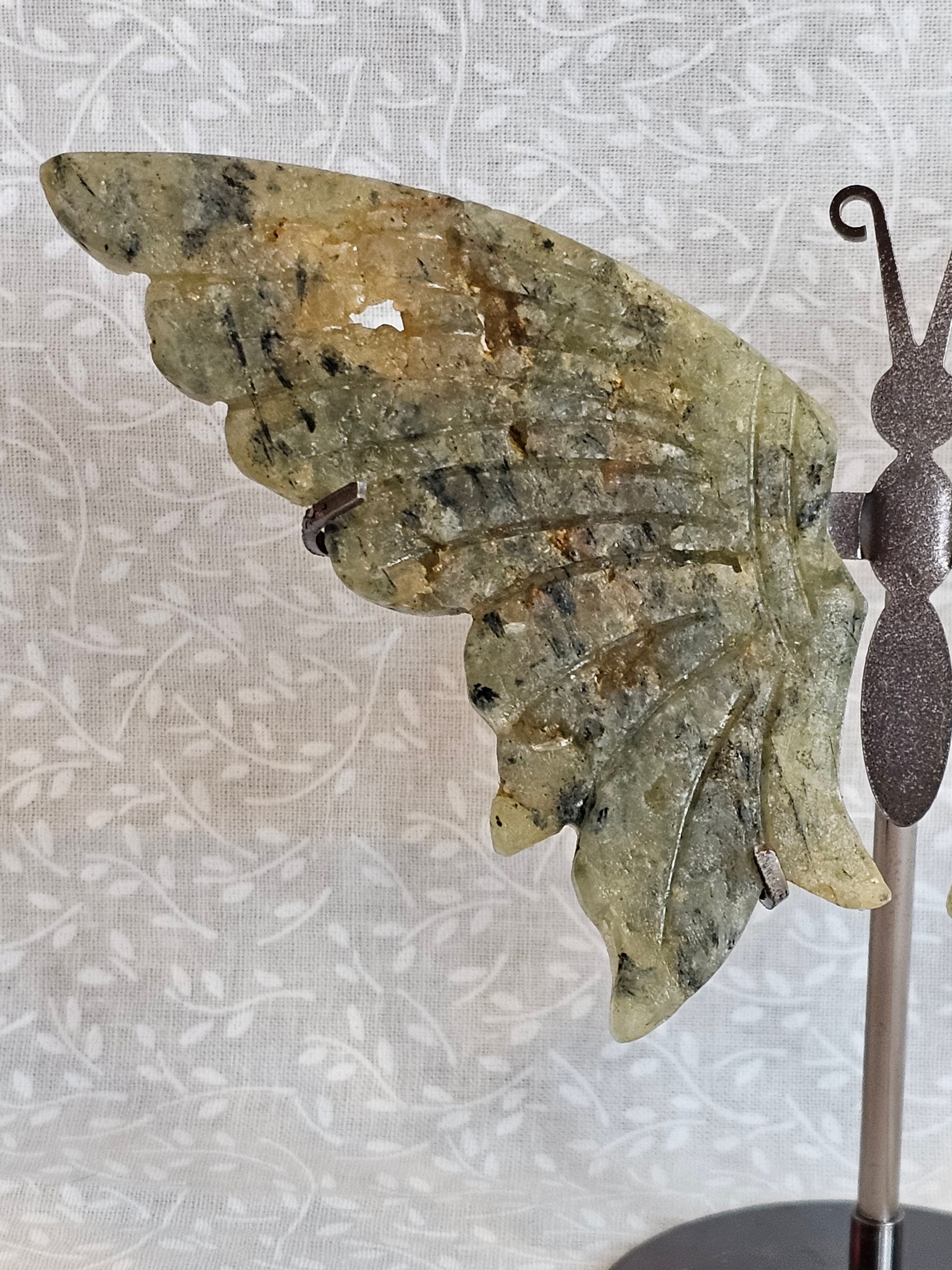 Prehnite Crystal Butterfly Wings with Stand - 5 Inch Natural Stone Decor