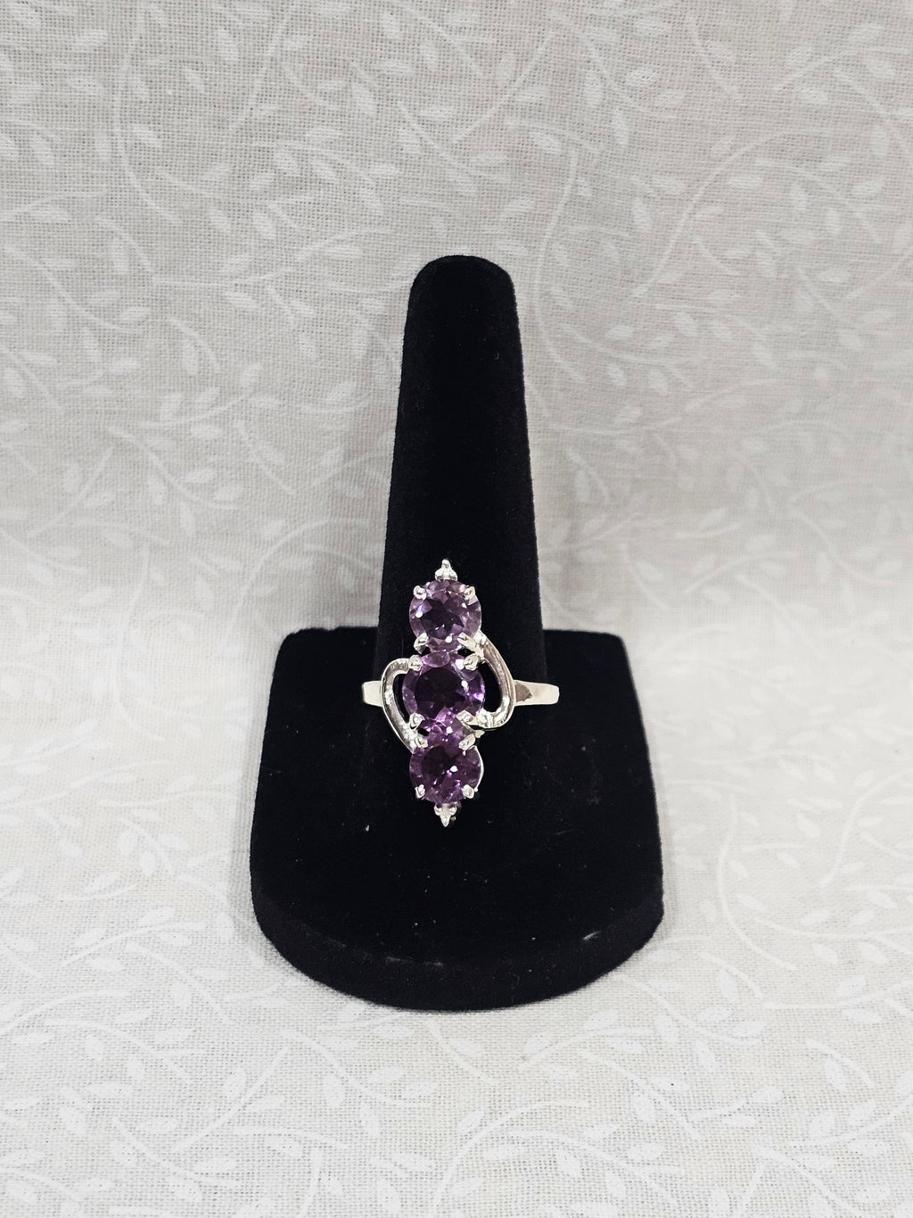 Sterling Silver Triple Amethyst Gemstone Ring 7.5