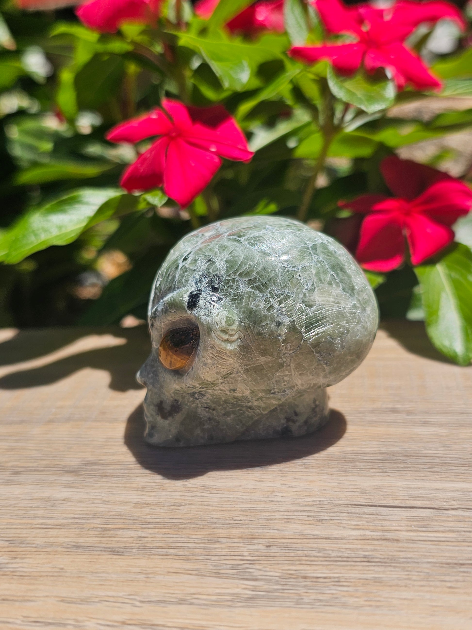 Green Moss Agate & Tiger's Eye Crystal Alien Figurine