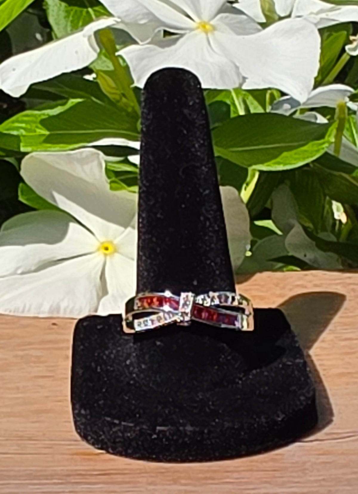 Sterling Silver Garnet CZ Diamonds Ring Size 8.5