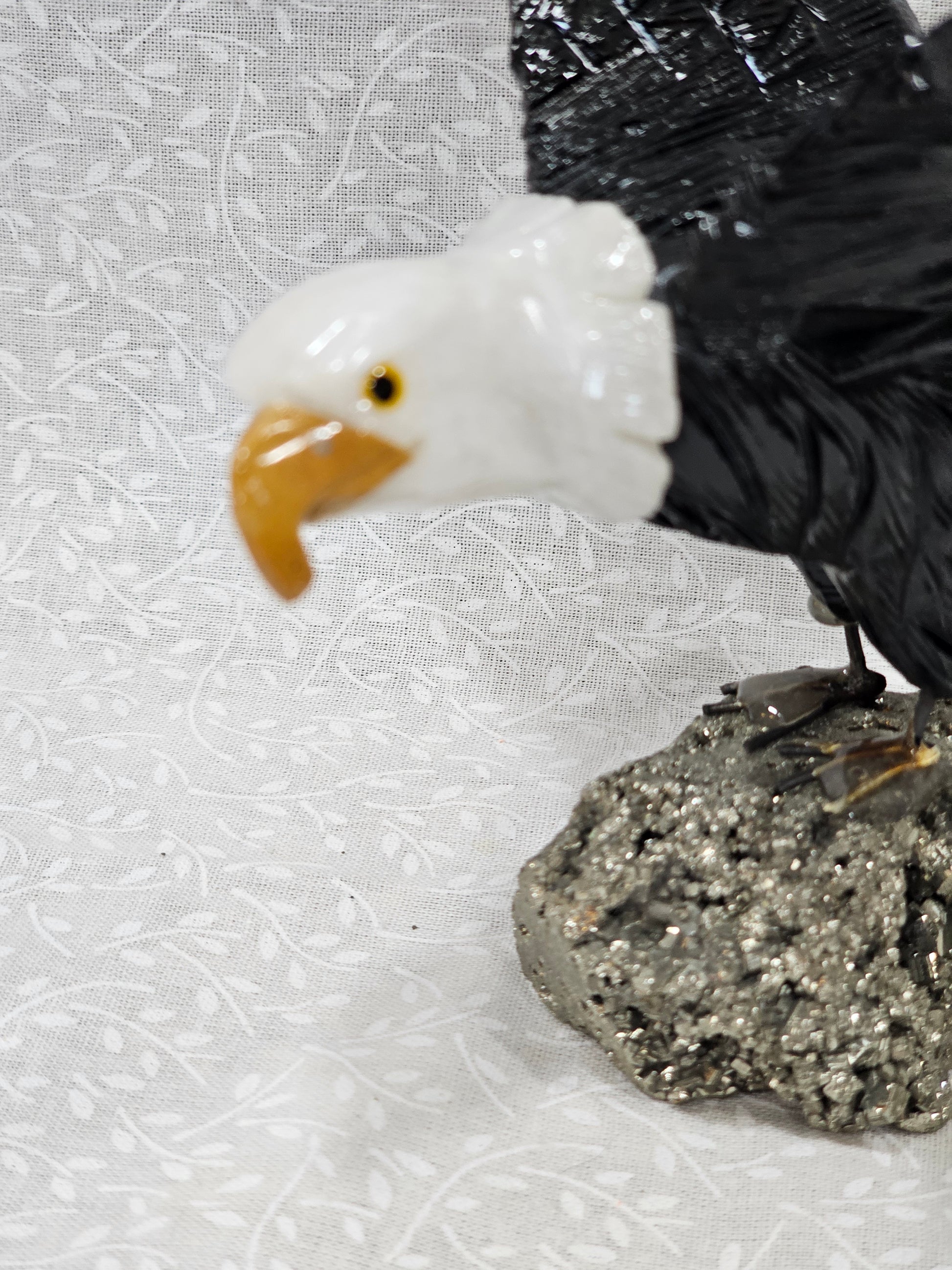 Black & White Onyx Eagle With Pyrite Base Crystal Figure