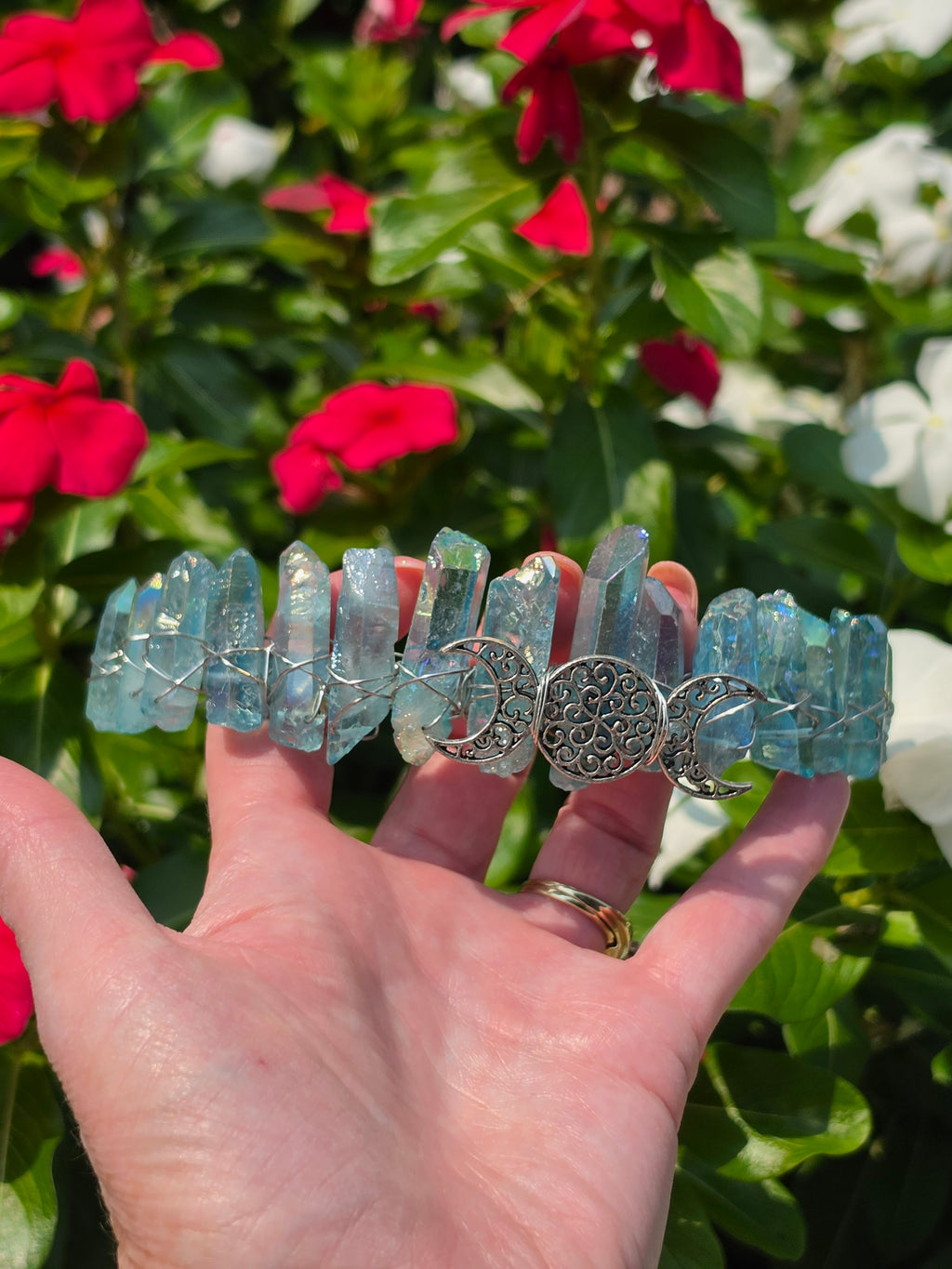 Blue Angel Aura Quartz Crystal Crown Tiara