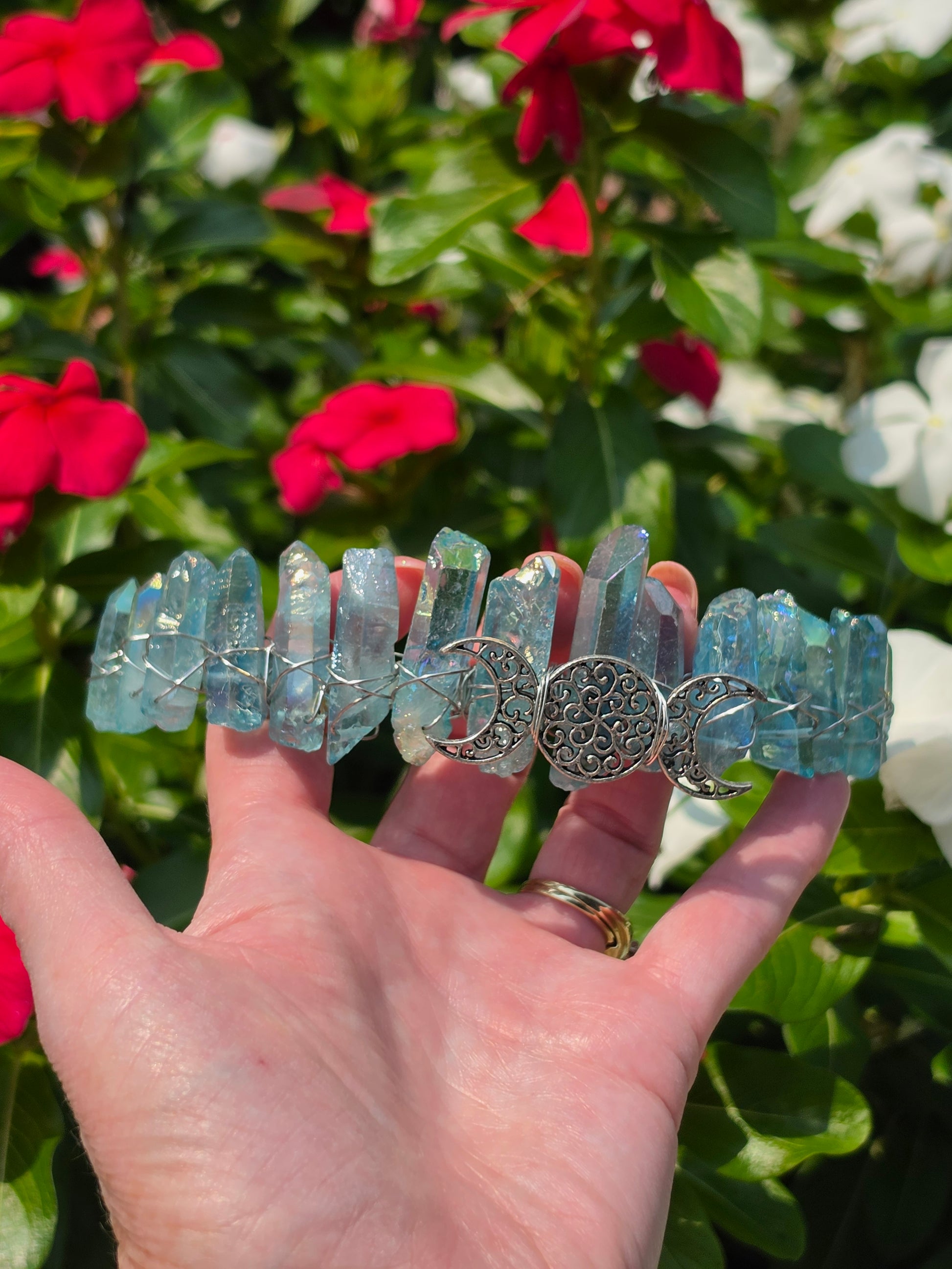 Blue Angel Aura Quartz Crystal Crown Tiara