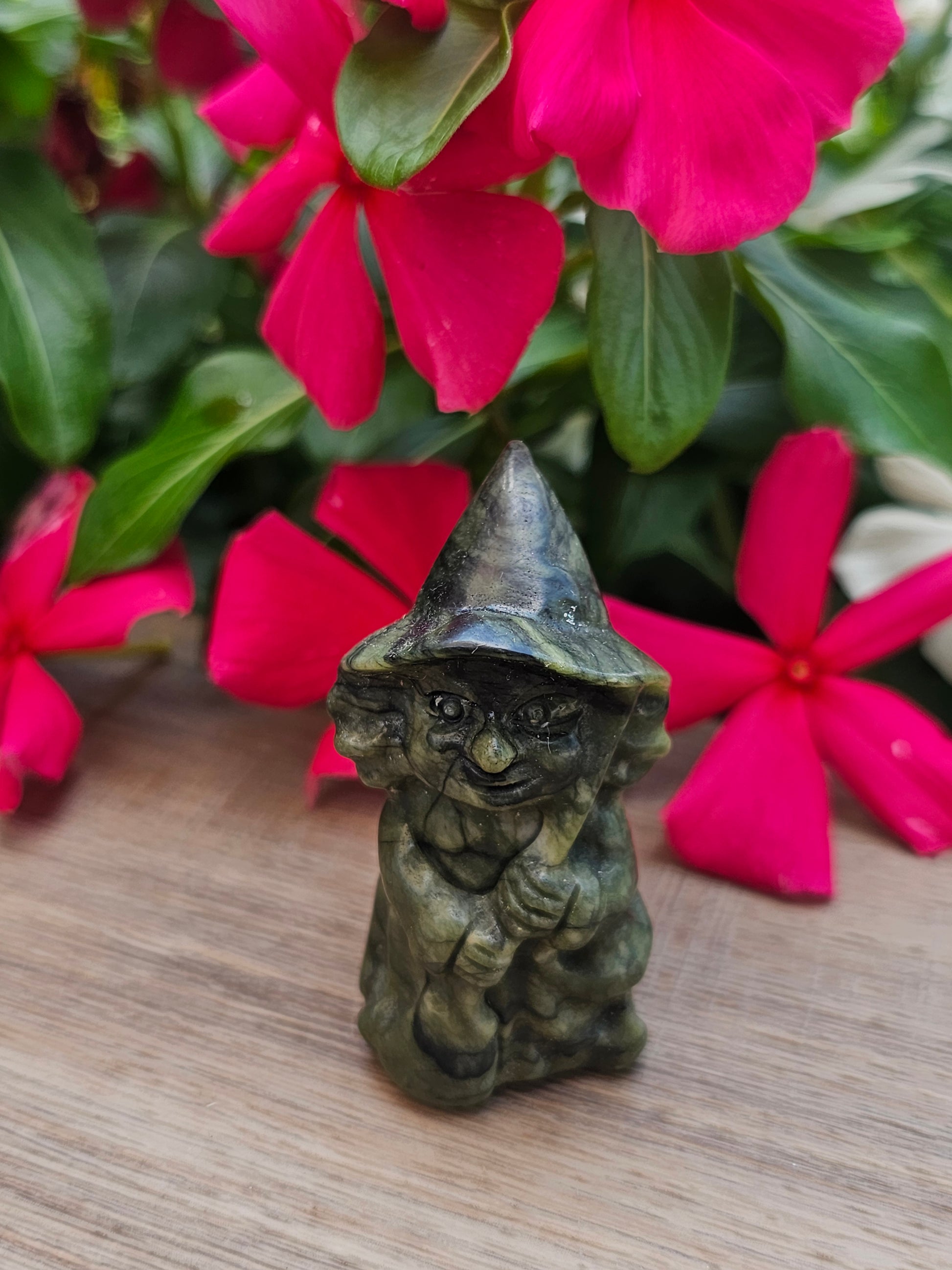 Serpentine Crystal Witch Carving
