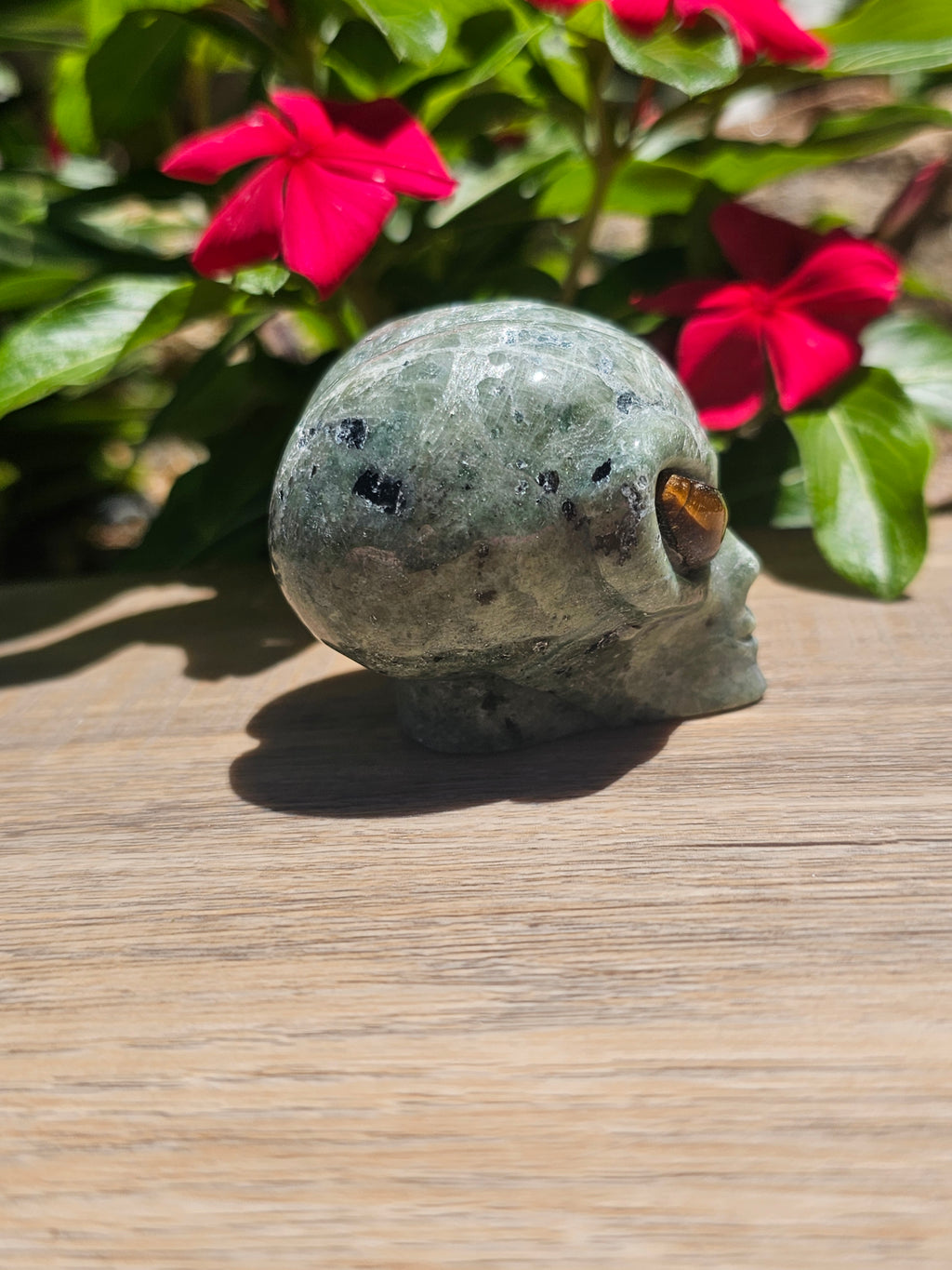Green Moss Agate & Tiger's Eye Crystal Alien Figurine