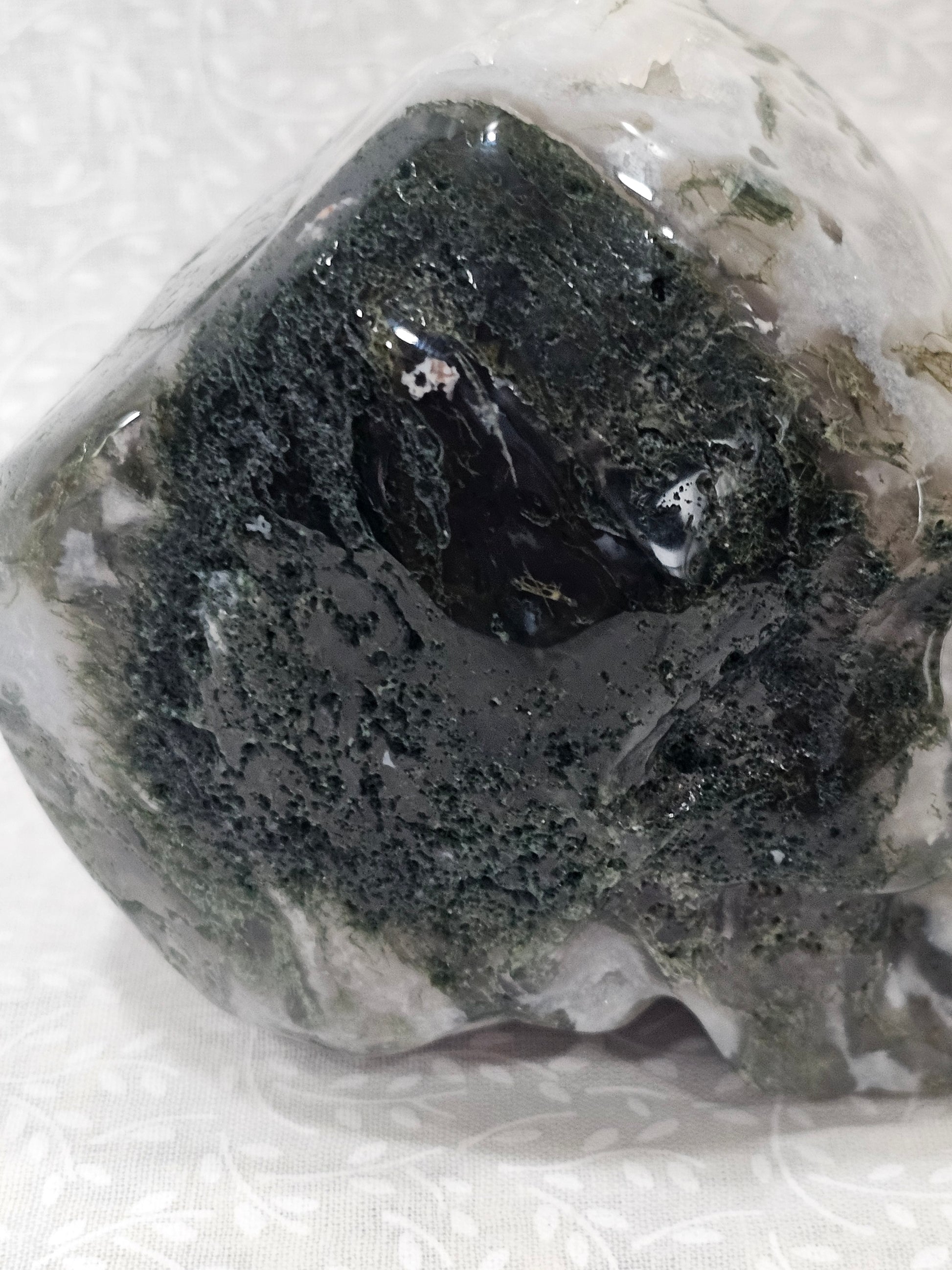 Moss Agate Crystal Skull 4.25 Inch