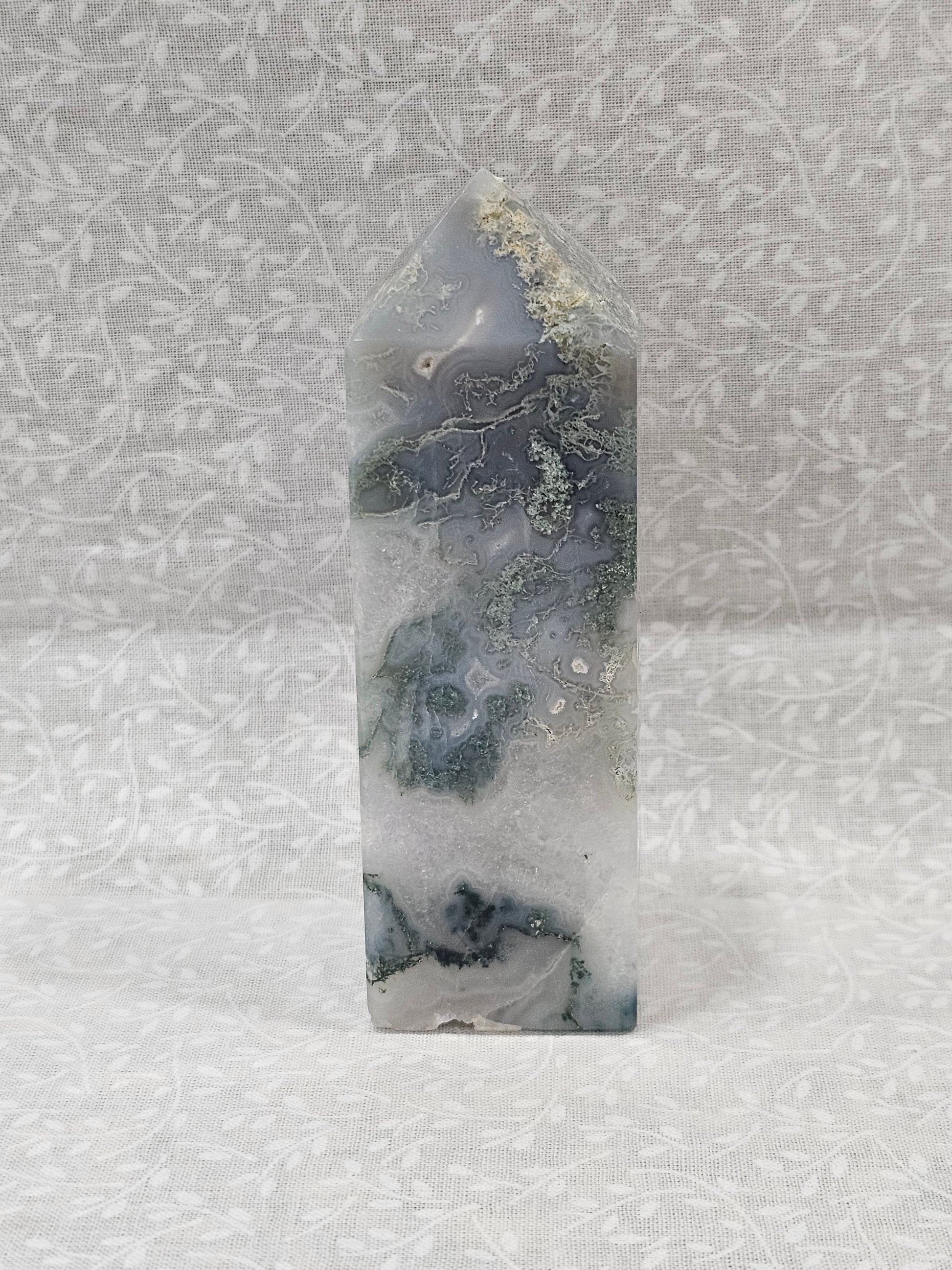 Moss Agate Crystal Tower