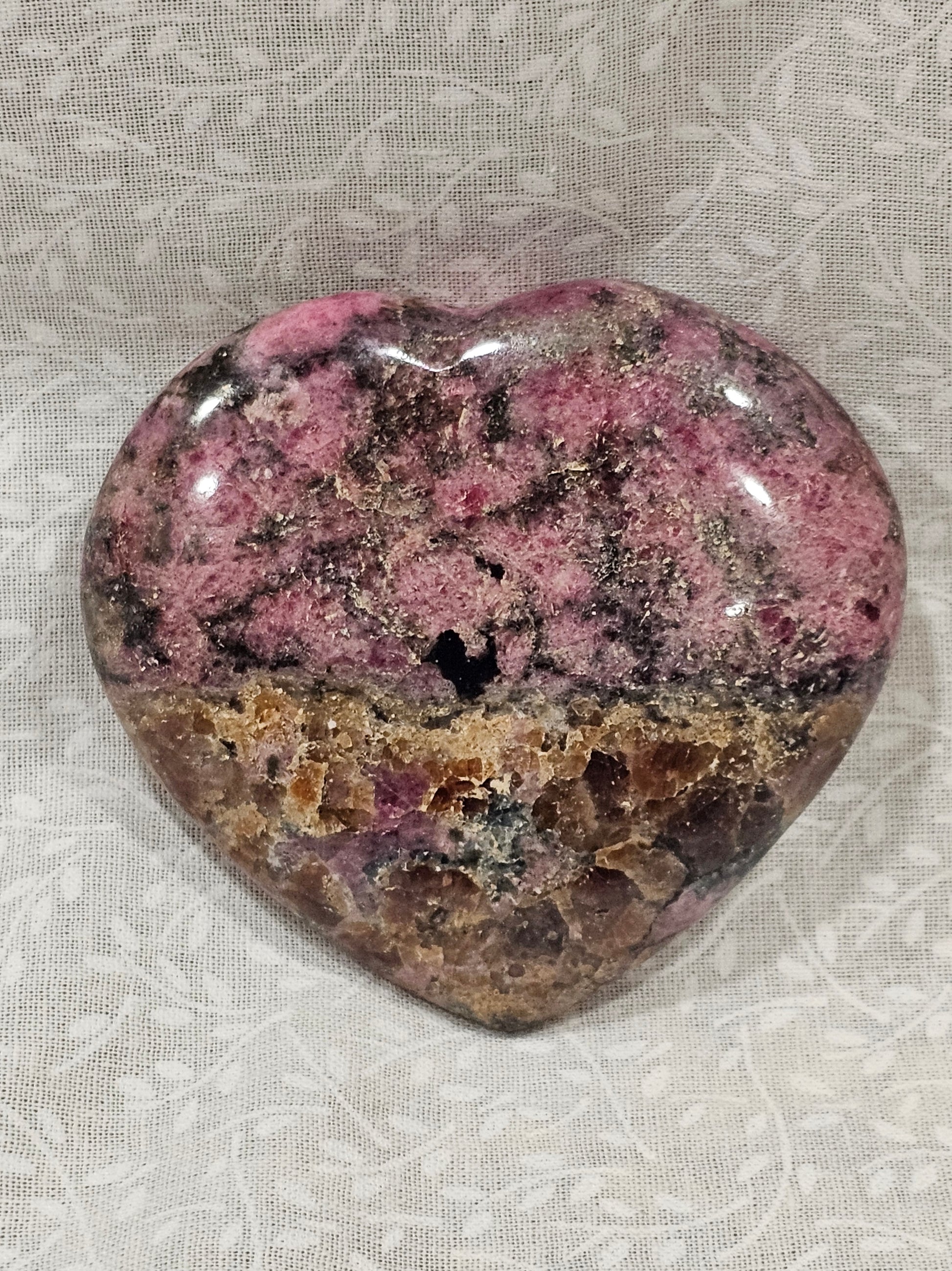 Rhodonite Crystal Heart 2.5 Inch