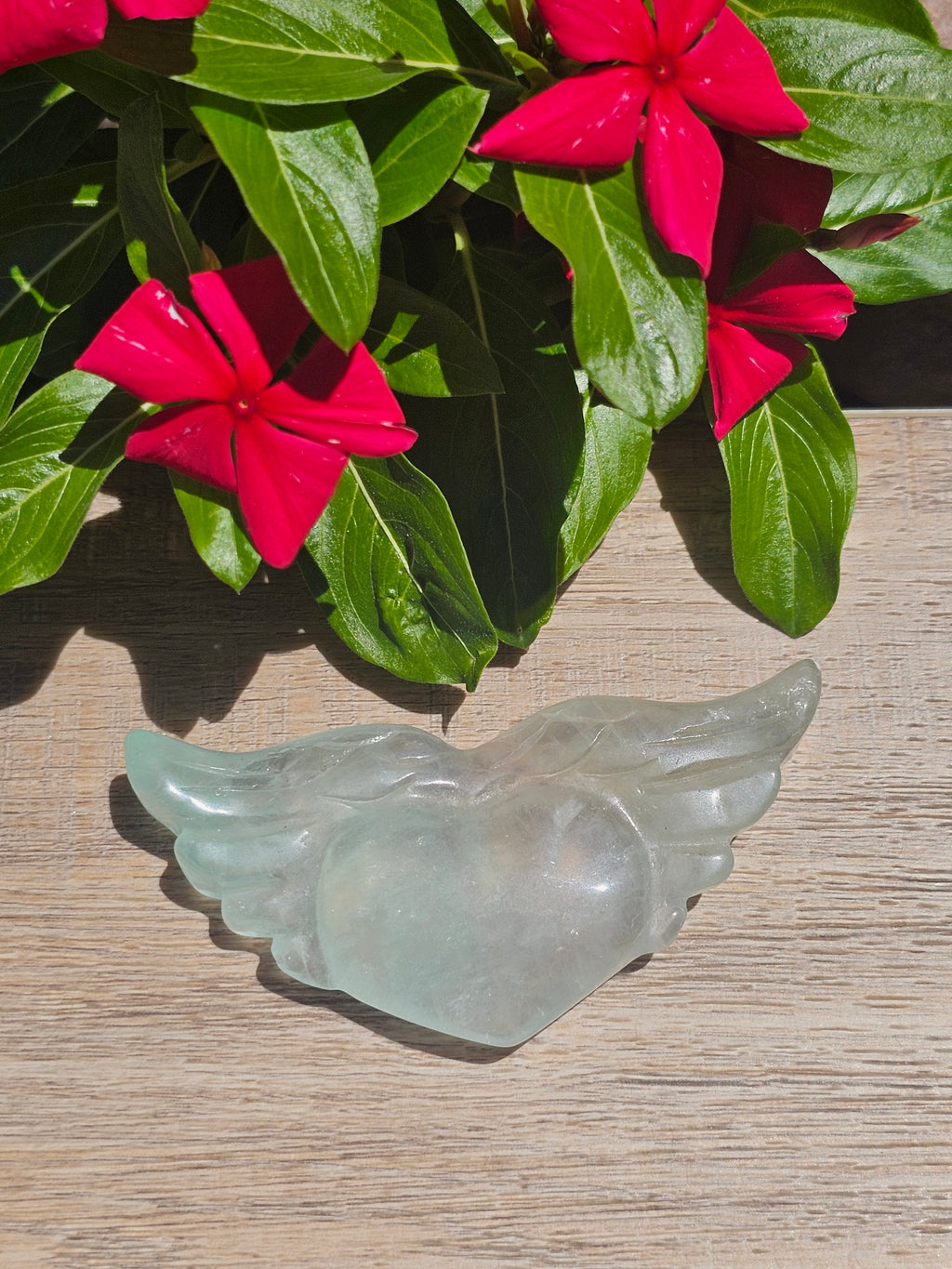 Green Fluorite Crystal Heart Wings