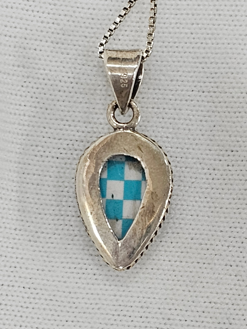 Kingman Turquoise Checkered Pendant Necklace - Sterling Silver with 18" Chain