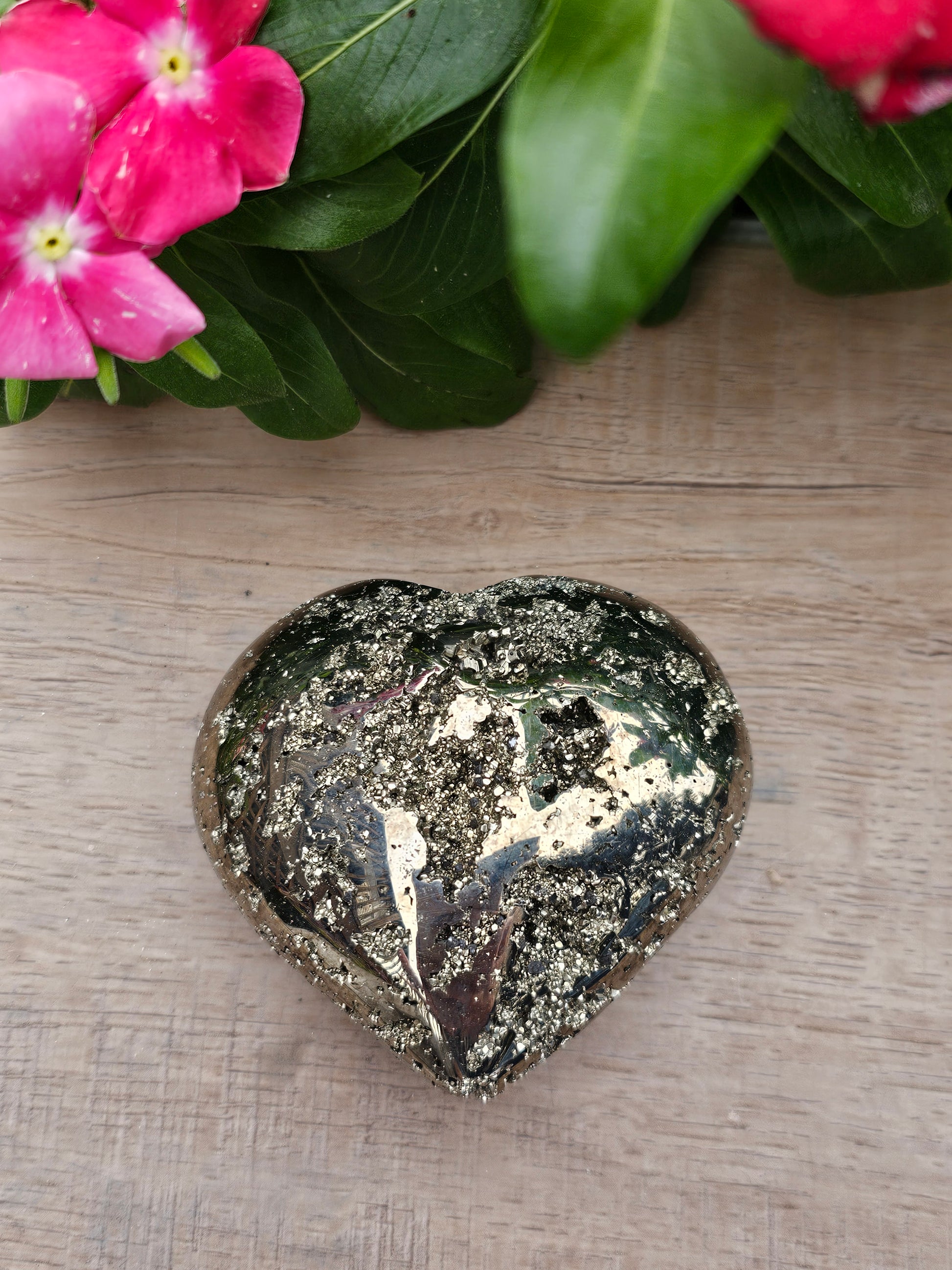 Pyrite with Calcite Crystal Heart - 2.5" Natural Stone Carving
