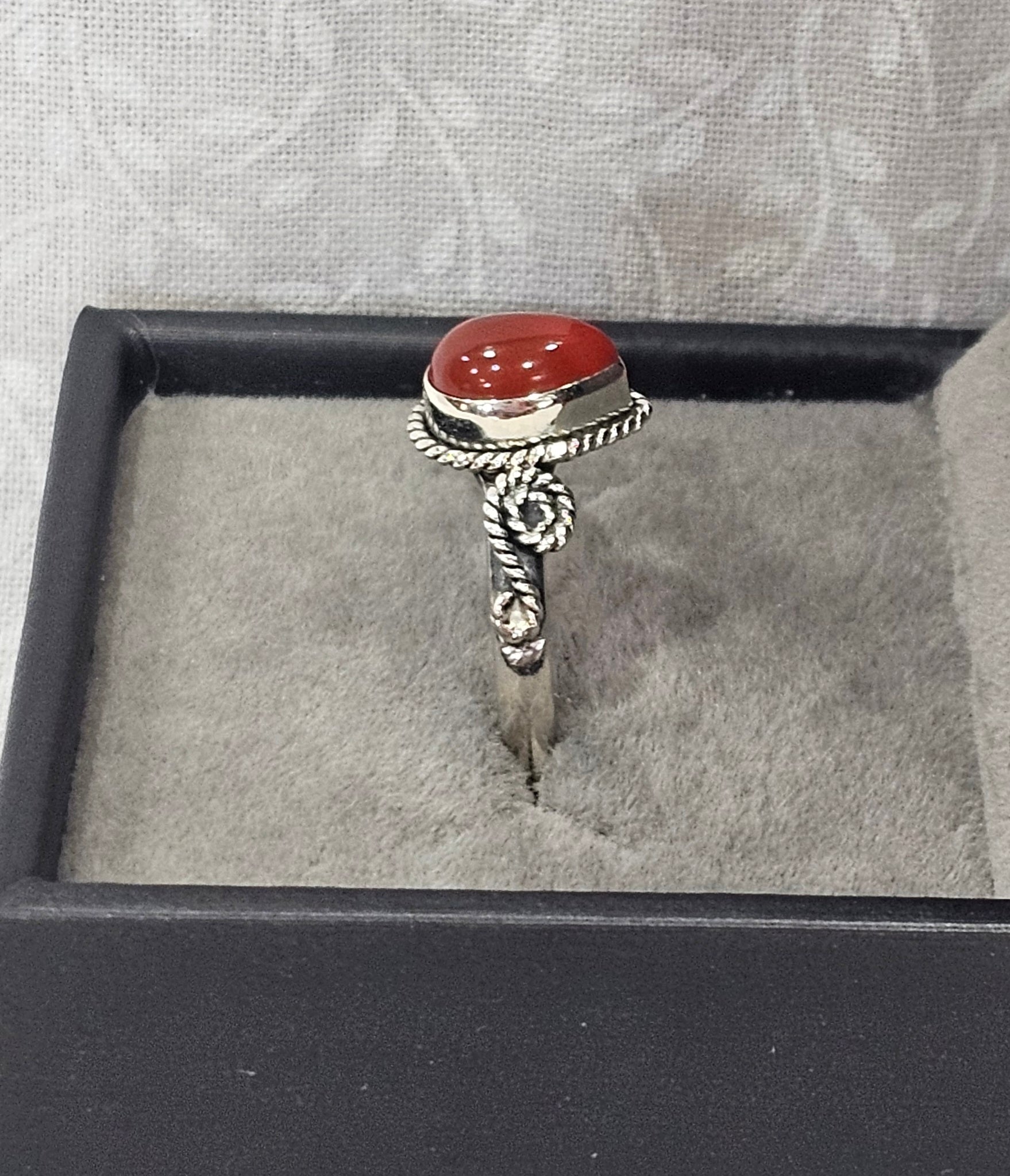 Sterling Silver Amber Gemstone Ring - Size 8