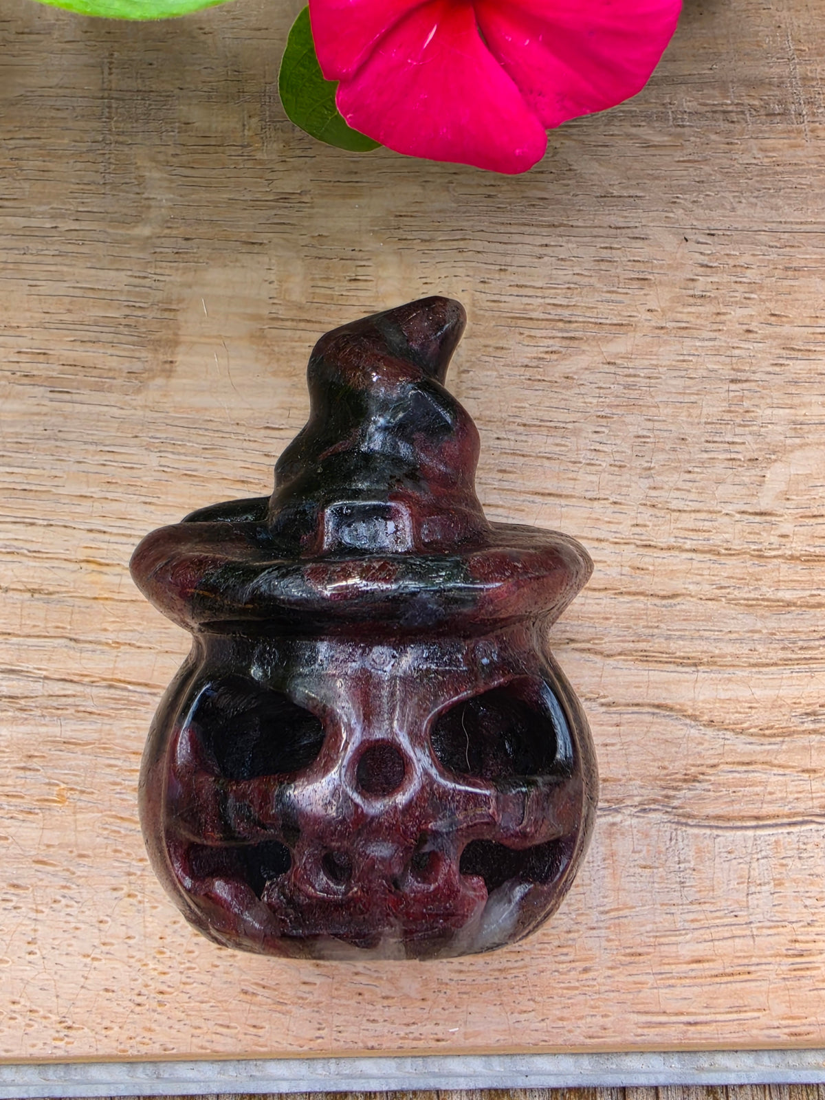 Garnet Crystal Jack-O'-Lantern Pumpkin with Witch Hat