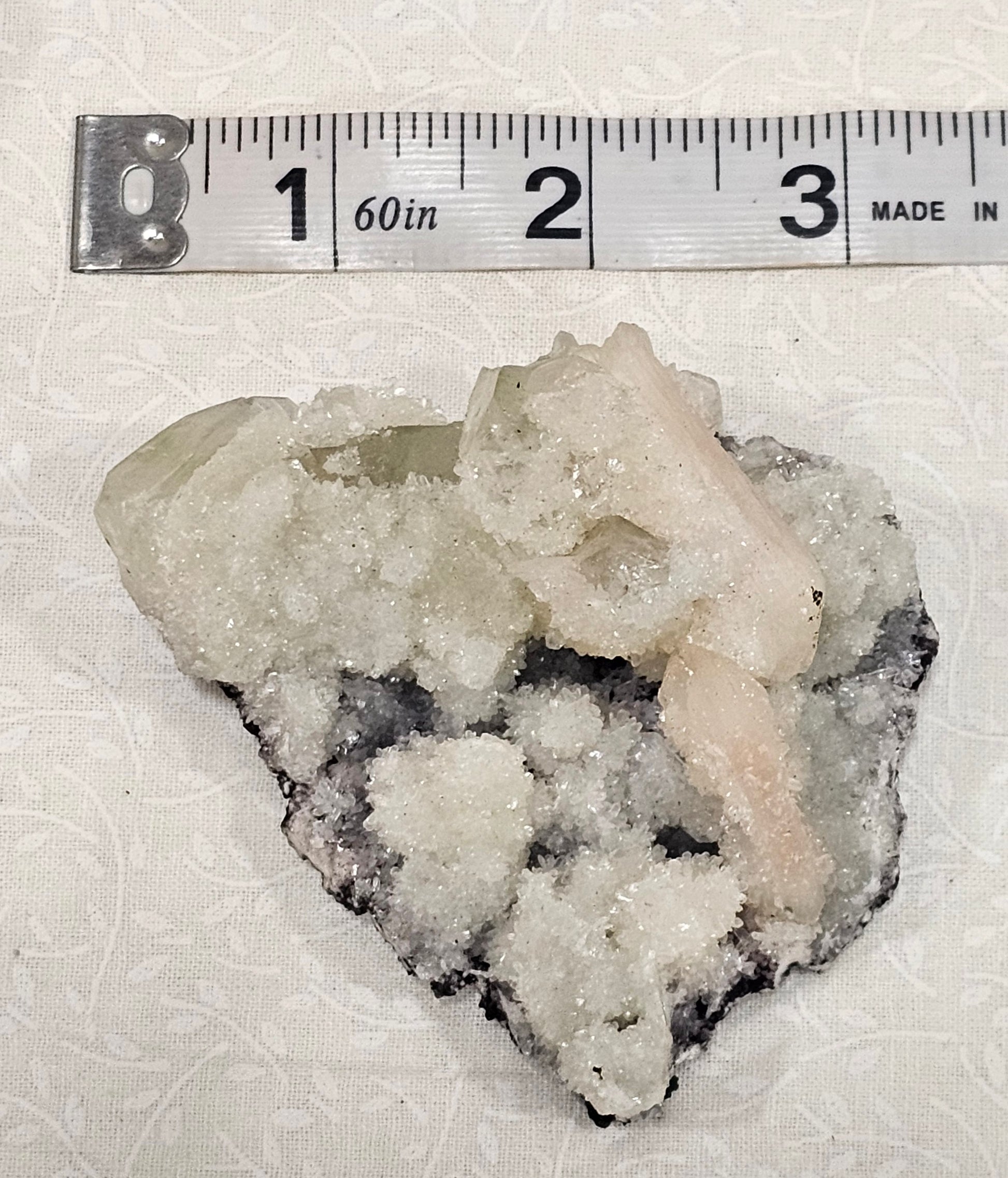Apophyllite with Stillbite and Clear Quartz Raw Crystal Cluster