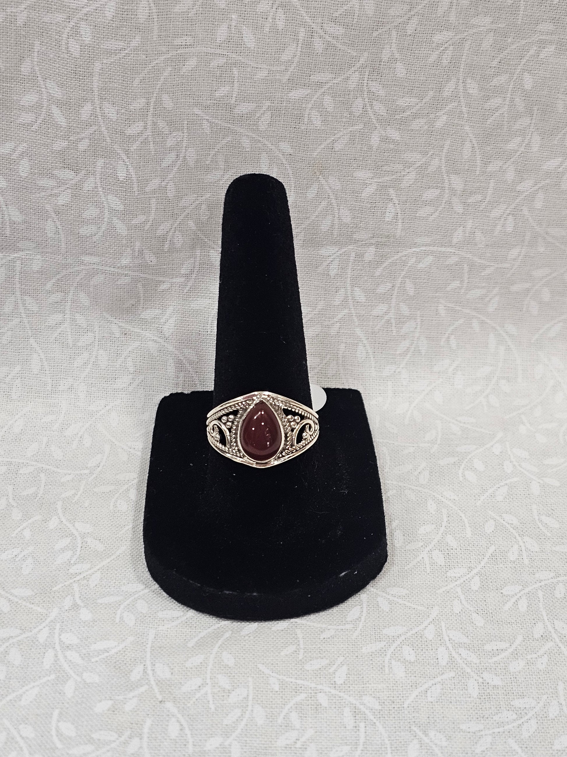 Sterling Silver Garnet Gemstone Ring - Size 8