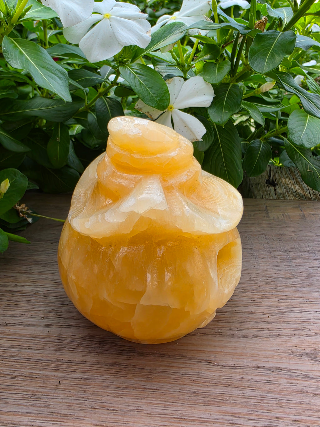 Yellow Orange Calcite Crystal Pumpkin Head with Witch Hat