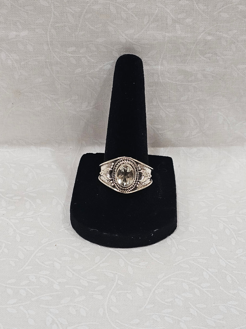 Sterling Silver White Topaz Gemstone Ring - Size 9