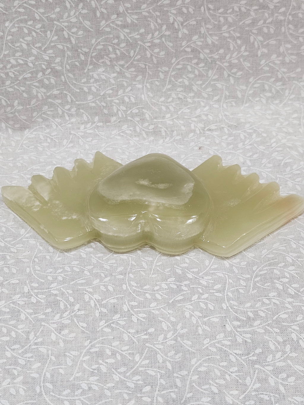 Green Onyx Crystal Heart with Angel Wings 6 Inch