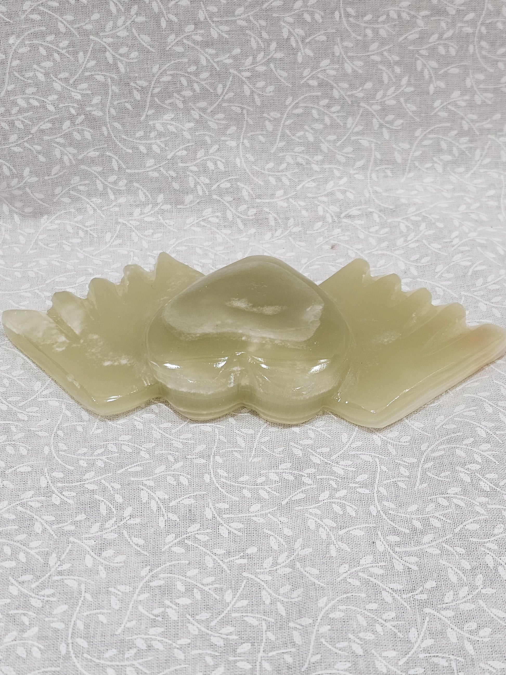 Green Onyx Crystal Heart with Angel Wings 6 Inch