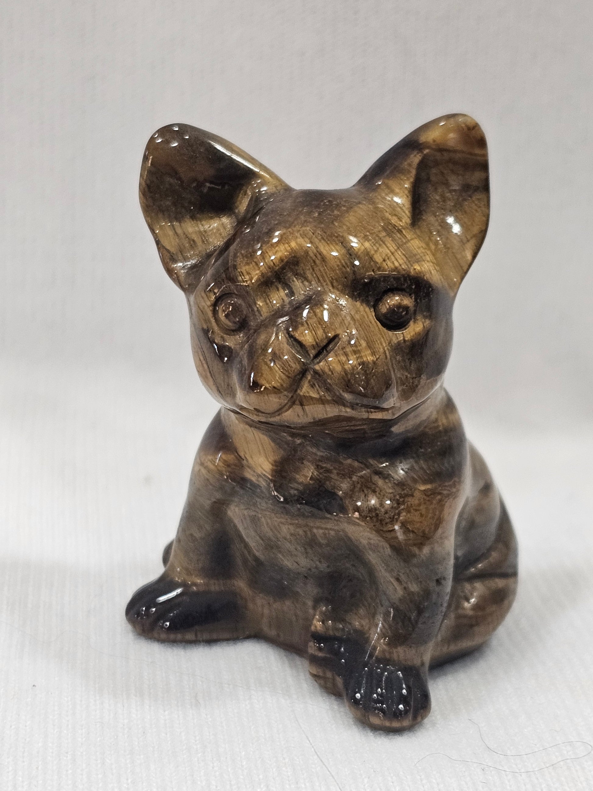 Tiger Eye Frenchie Dog Crystal Carving