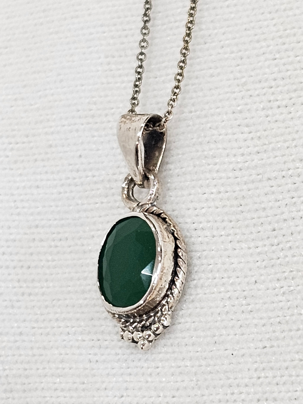 Sterling Silver Emerald Necklace - 18" to 20" Adjustable Chain