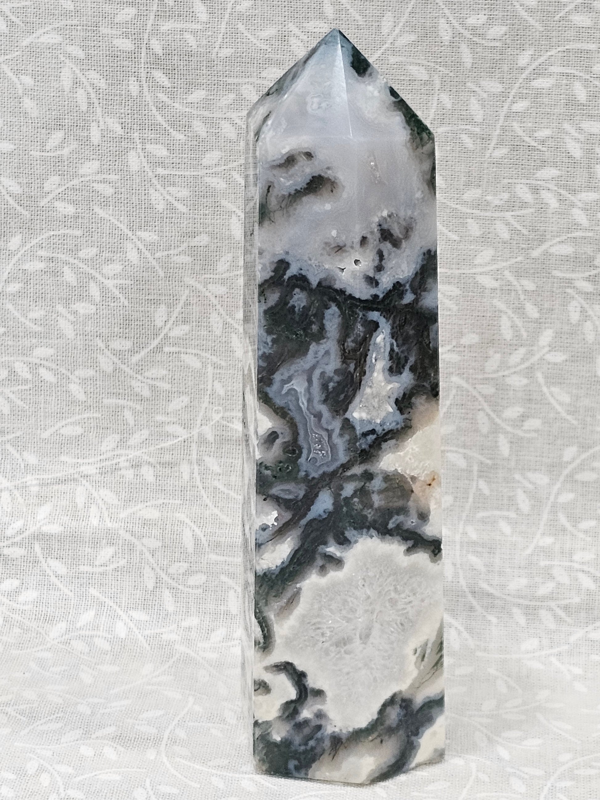 Moss Agate Crystal Tower