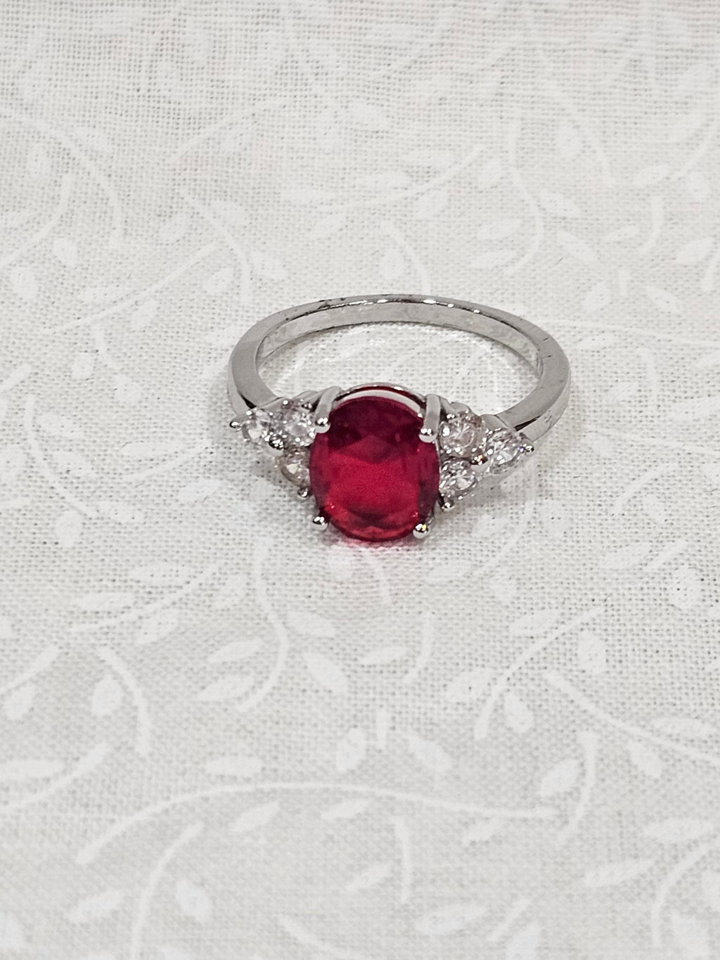 Sterling Silver Ruby Gemstone Ring - Size 8